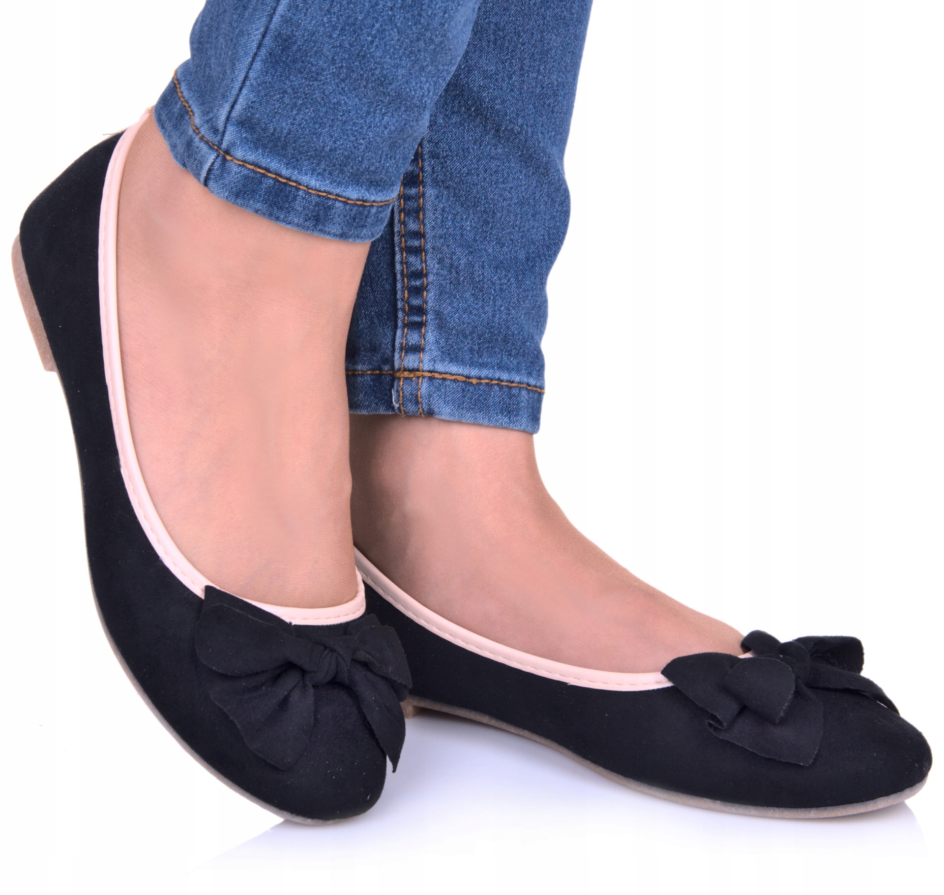 BALERINKI CZARNE KLASYCZNE ZAMSZOWE Z KOKARDKĄ WYGODNE casual _40, 26cm Marka inna