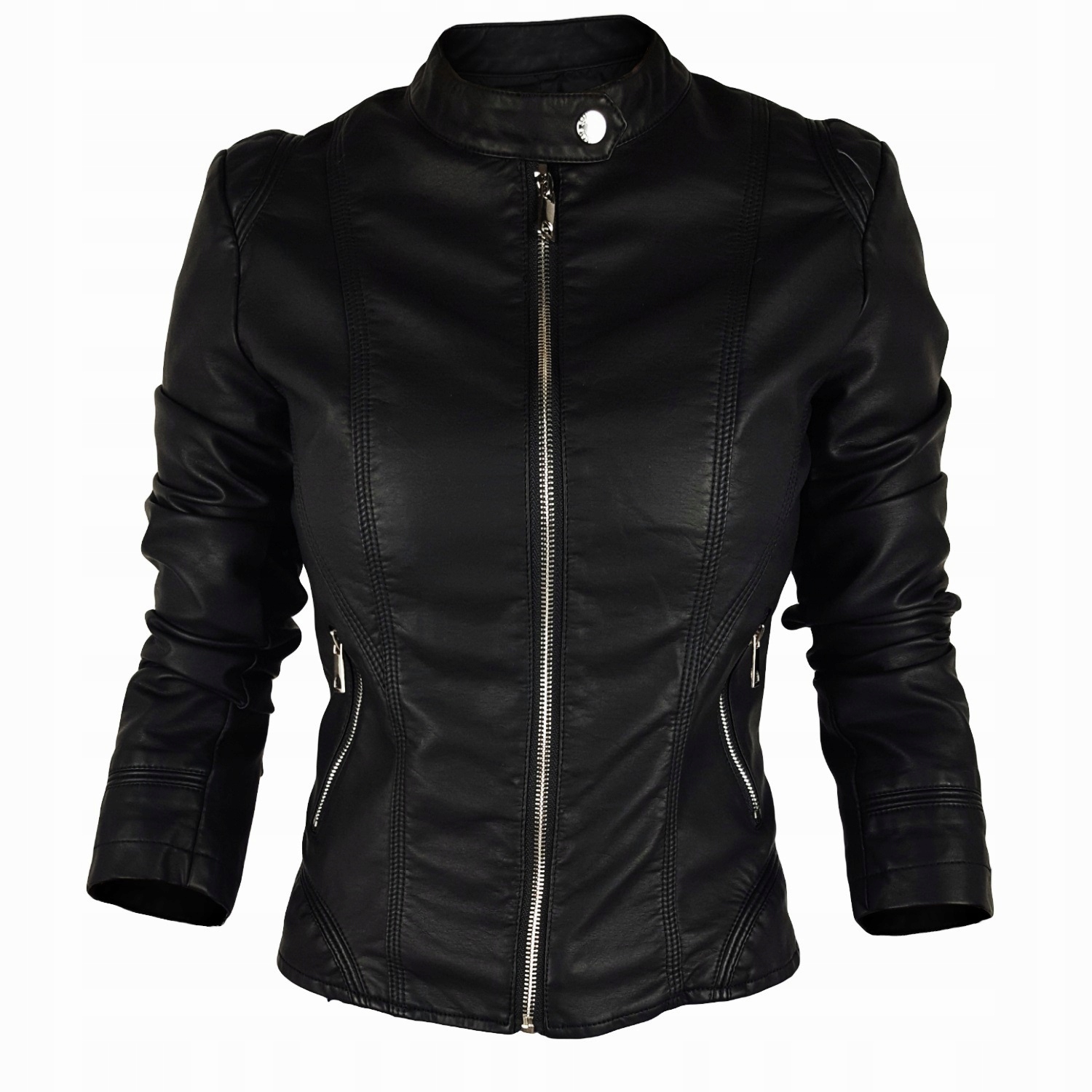 Dámská Kožená Bunda Ramoneska Biker Černá