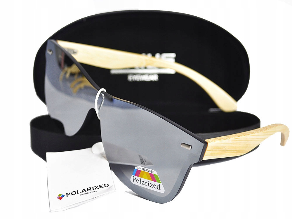 OKULARY DREWNIANE POLARYZACYJNE LUSTRZANKI ETUI Wzór dominujący bez wzoru