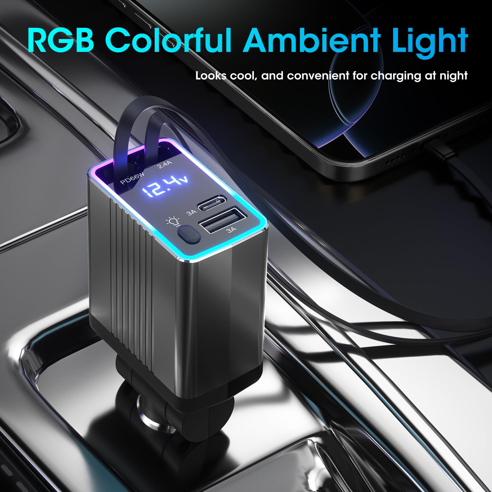 MASSWAY 120W USB C Car Charger 4-in-1 Fast Charging iPhone Samsung — miniatura 6