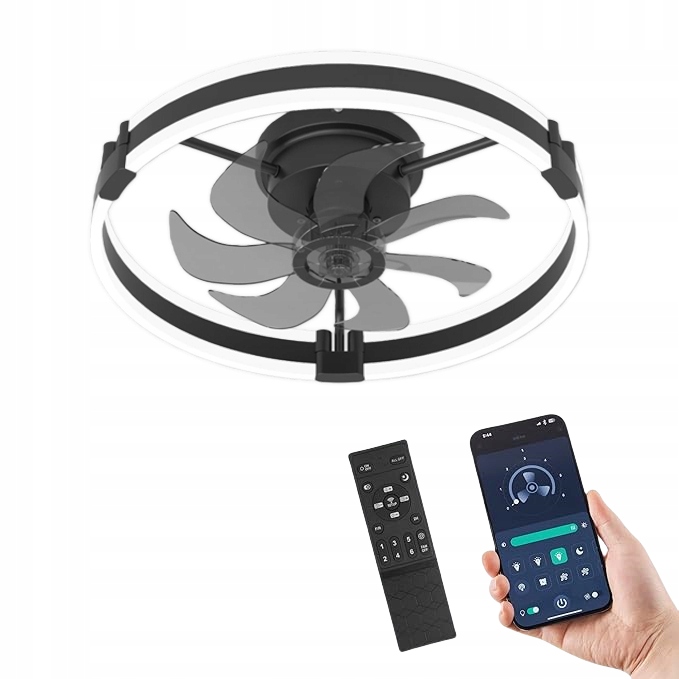 Luster Čierny Led Stropný Ventilátor Moderná Stropná Lampa 60W+DIAĽKOVÝ Ovládač