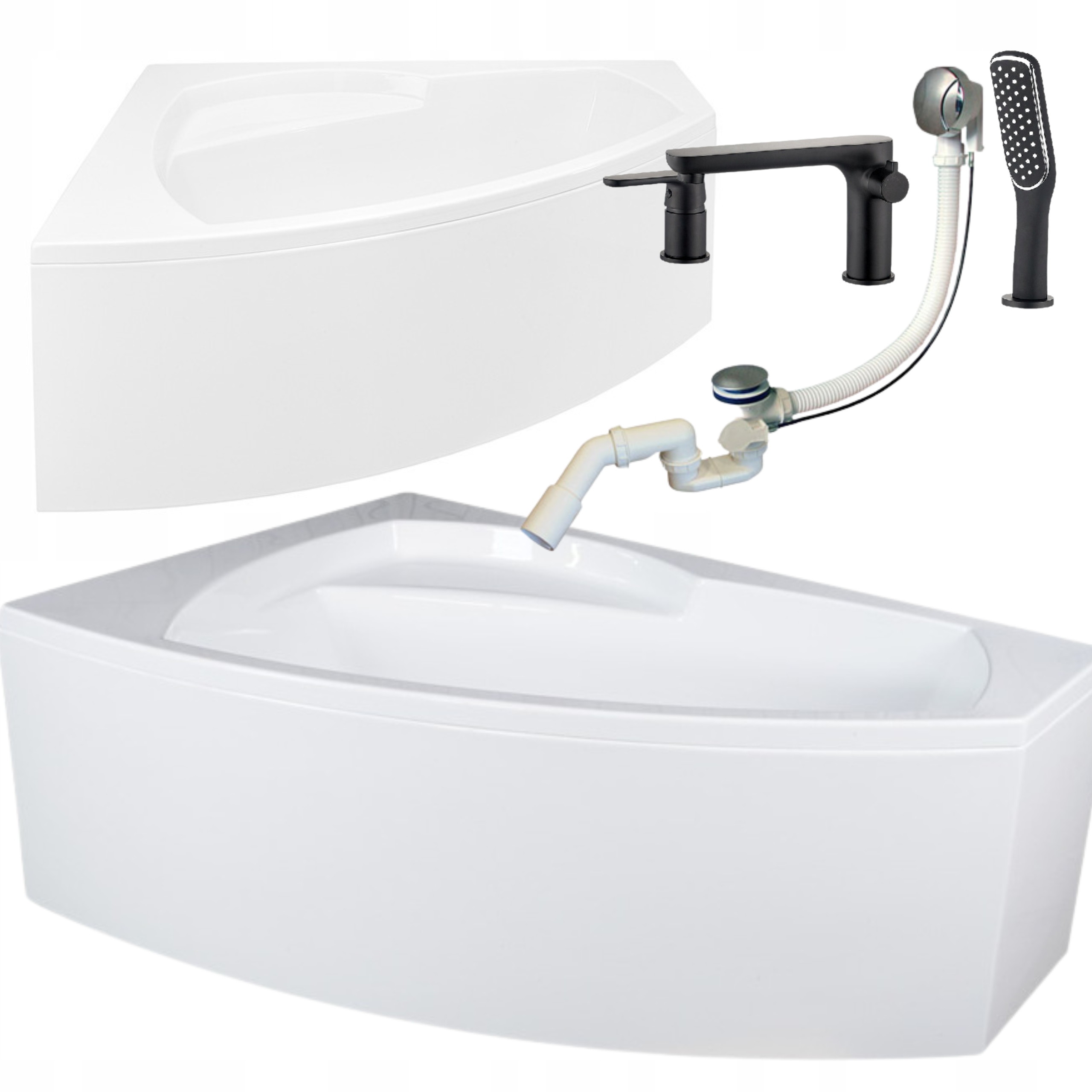 Rohová Stěnová Vana S Pouzdrem Sedákem Sifon Baterie Levá 150x100