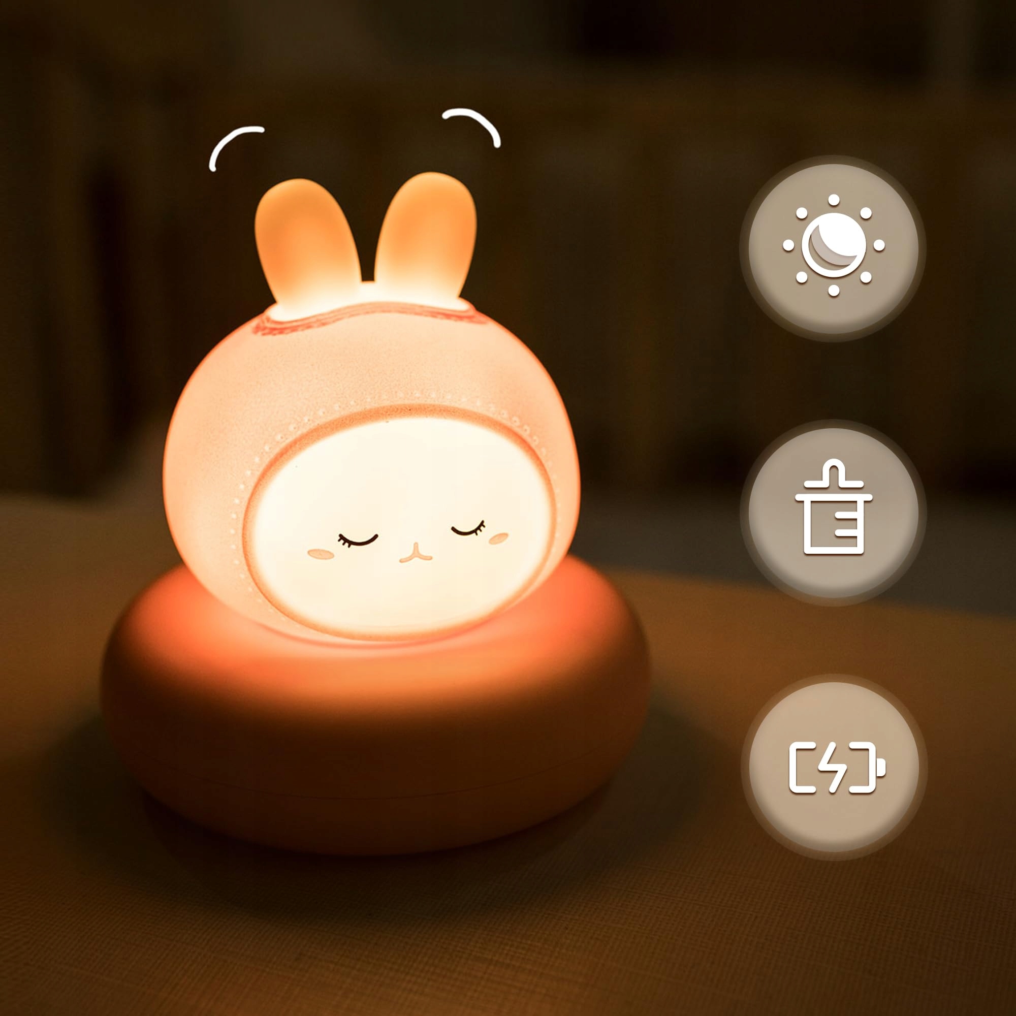 ANNMORE Lampka Nocna Dziecięca Zasilana Bateriami Królik Do Pokoju Dziecka — miniatura 3