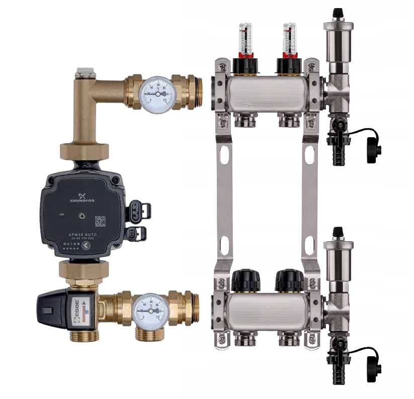 Rozdělovač pro podlahu 2 sekce nerezový pro vytápění Čerpadlo Grundfos
