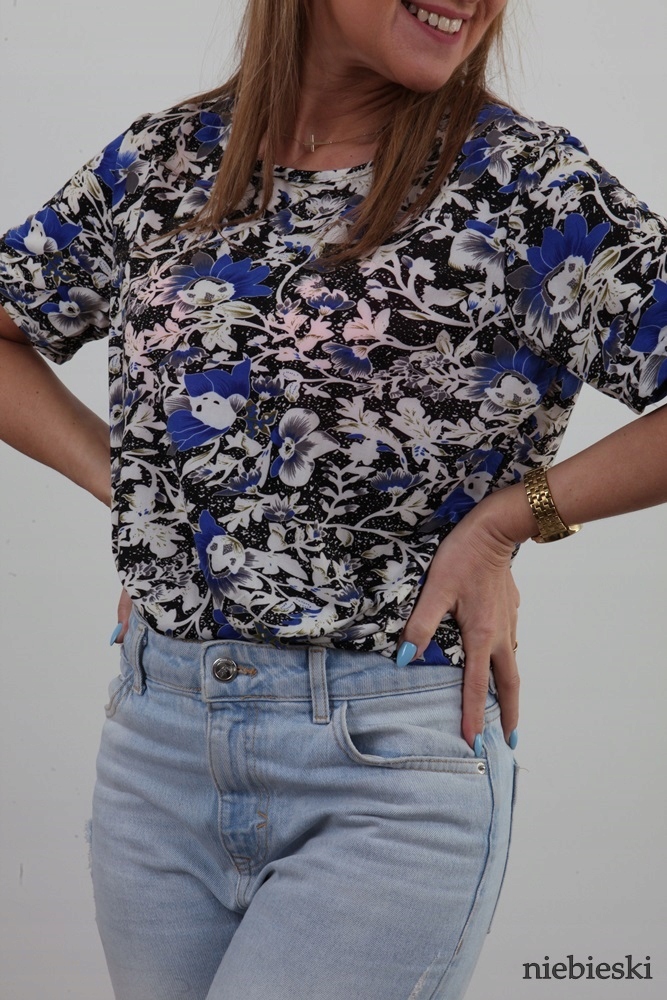 LEKKA BLUZKA ZWIEWNA MAŁE KWIATY KWIATKI KOLORY XL Rozmiar XL