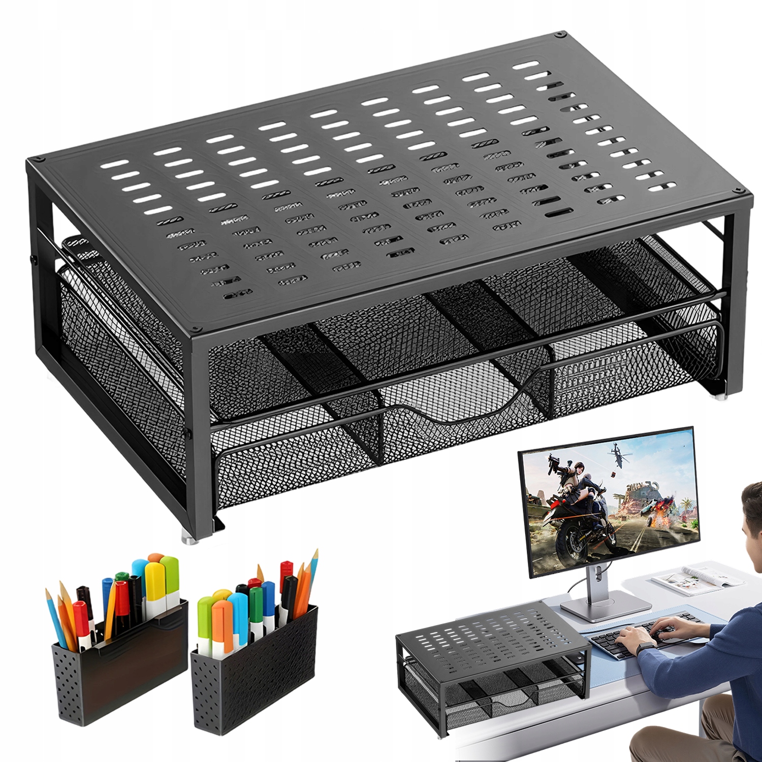 Kovová Podložka Pod Notebook A Monitor S Herní Zásuvkou, Černá