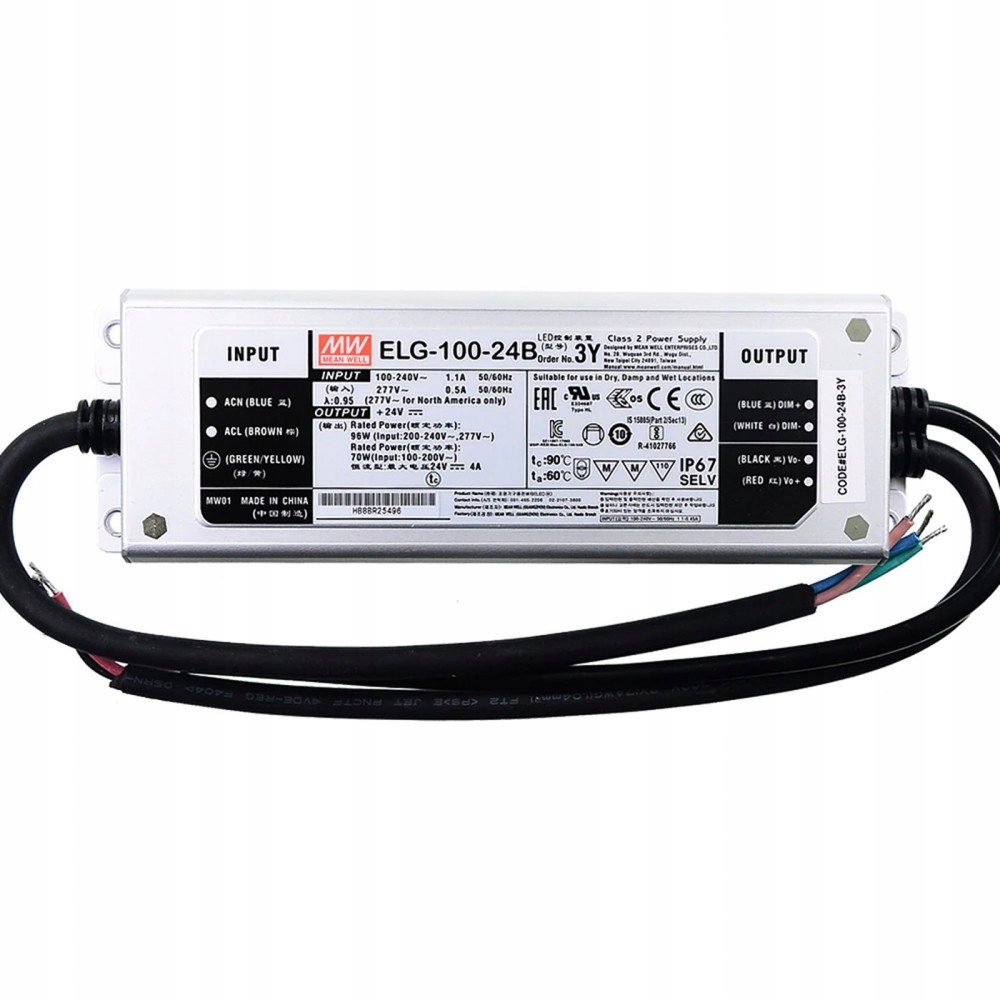 Mean Well ELG-100-24B-3Y Led ovladač 96W 4A 12...24V IP67