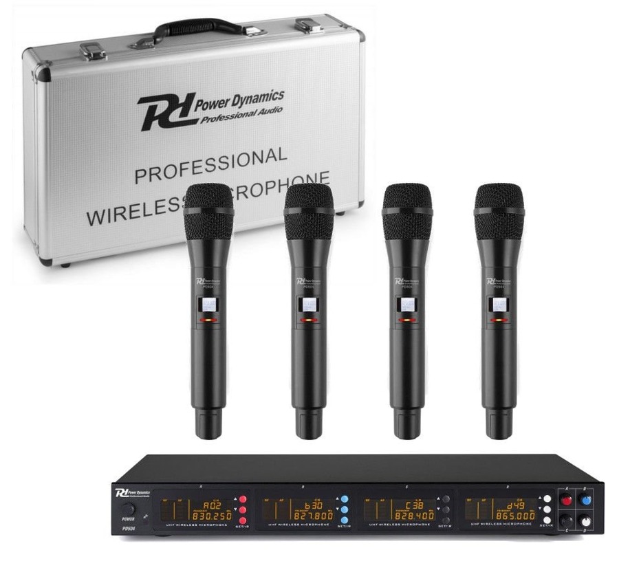 Bezprzewodowy system mikrofonowy Power Dynamics PD504H z 4 mikrofonami UHF