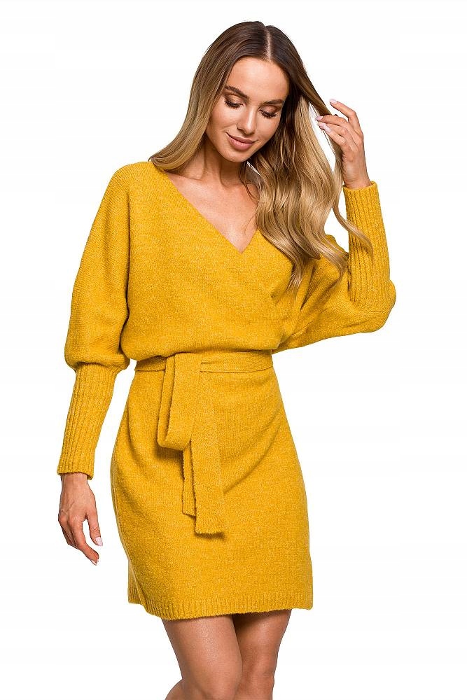 

M631 Sukienka Swetrowa Kopertowa -L/XL- Żółty Moe