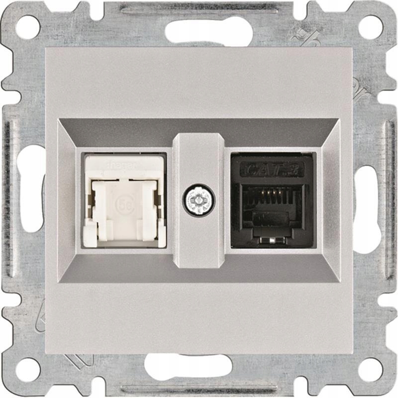 Hager Lumina stříbrná – zásuvka počítač – telefon