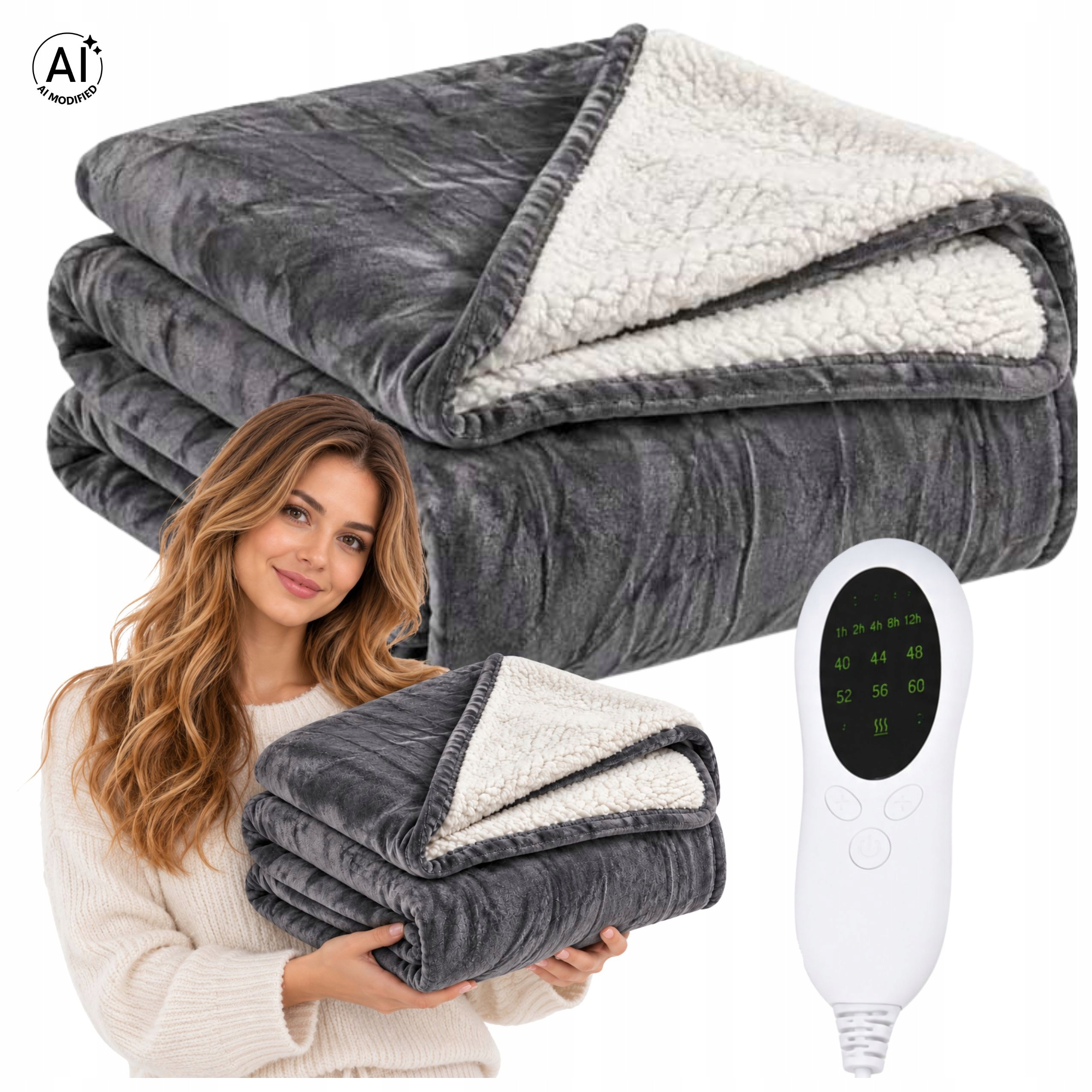 Koc Elektryczny Grzewczy Duży 180x210 CM 10 Poziomów Timer 150W Ciepły XXL