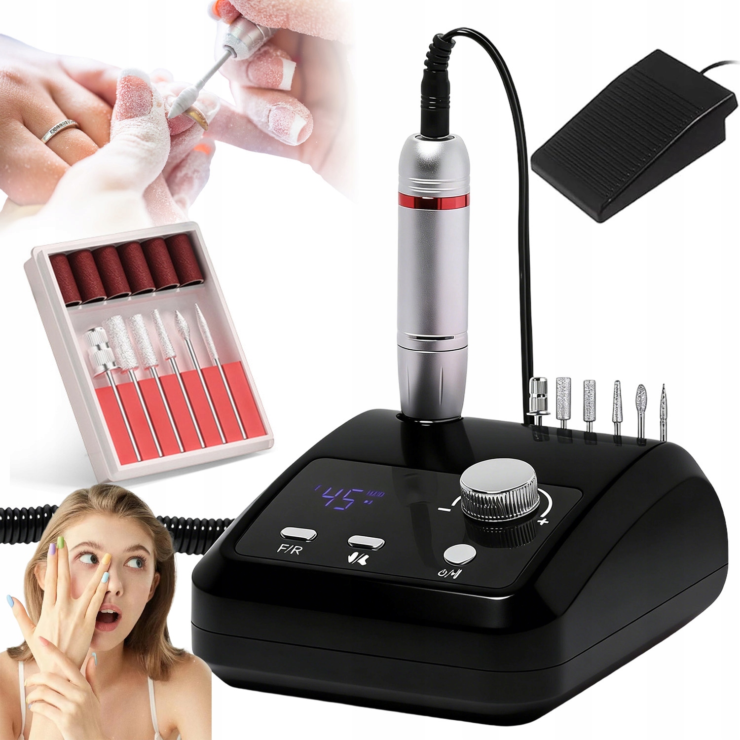 Electric Nail Bruska Sada Pro Péči O Nehty 45000 Ot/min Černá