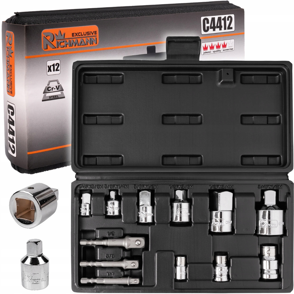 ZESTAW REDUKCJI REDUKCJA DO WKRĘTARKI KLUCZY NASADOWYCH BITÓW 12PC RICHMANN