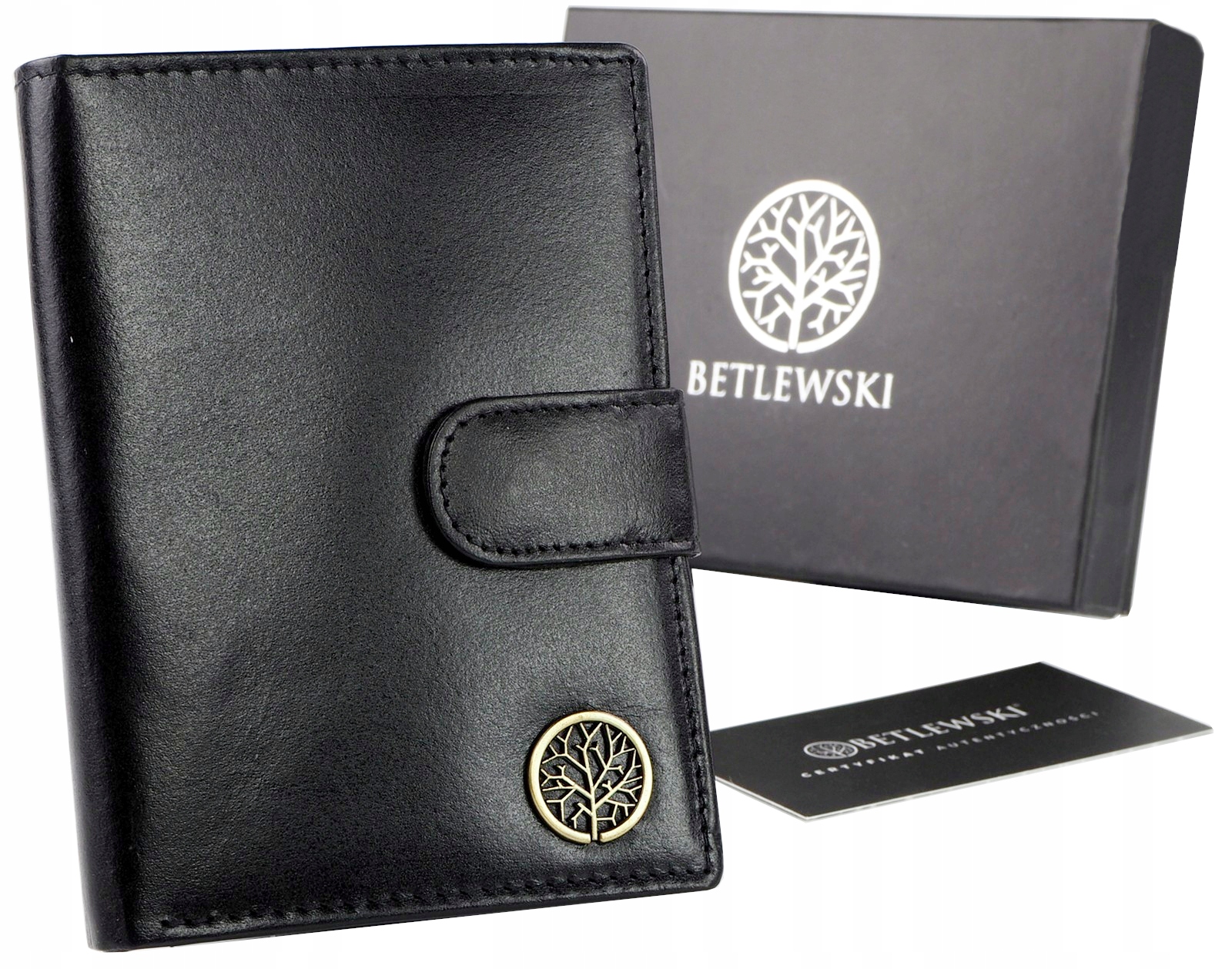 Betlewski Portfel Męski Skóra Skórzany Bilon Karty Rfid