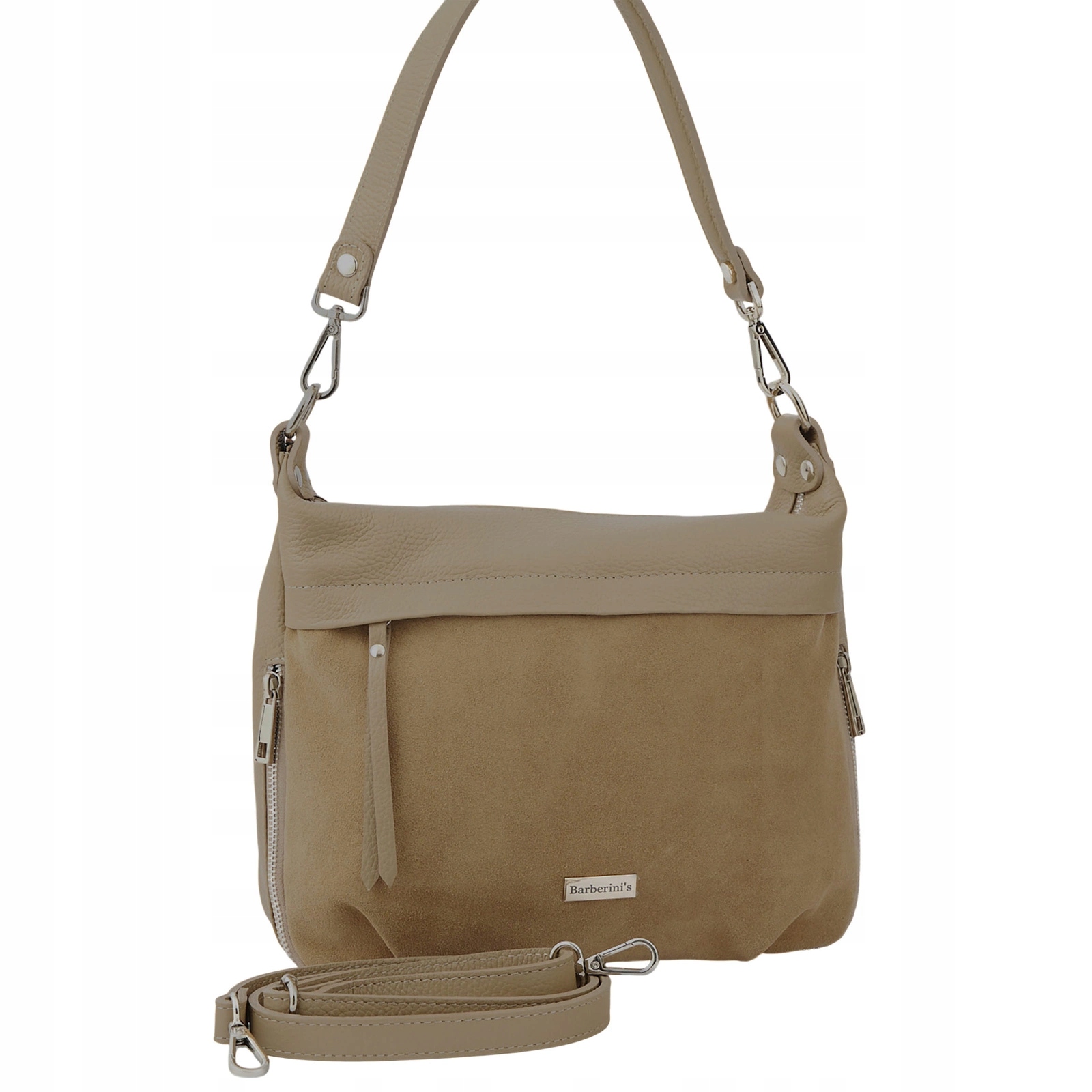 Kožená kabelka se semišovým akcentem béžová