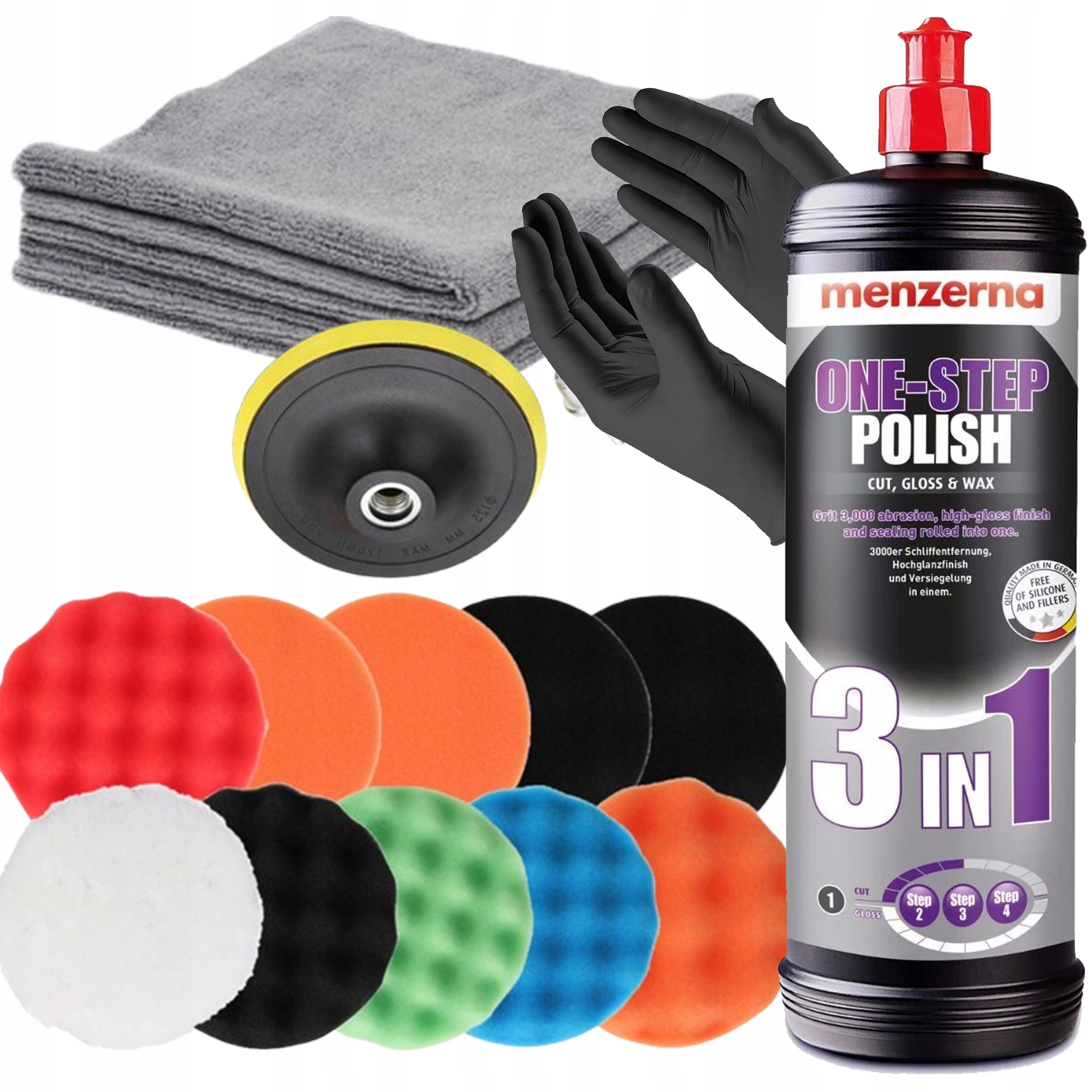 Menzerna One Step Polish 3IN1 Pasta Polerska 3W1 Zestaw Gąbek Padów 125mm