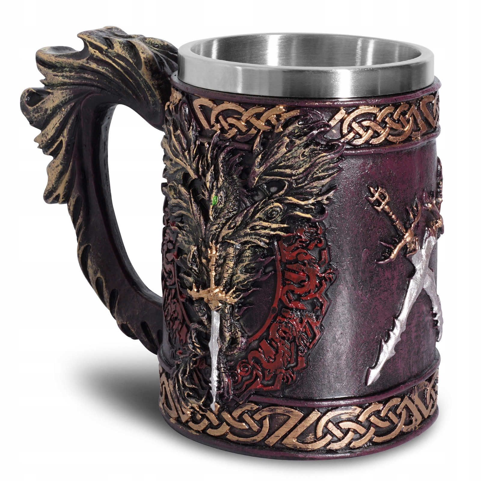 Epický Pivní Sklenice Hrnek Červený Drak Nerezová Ocel 400 ML Larp Rpg