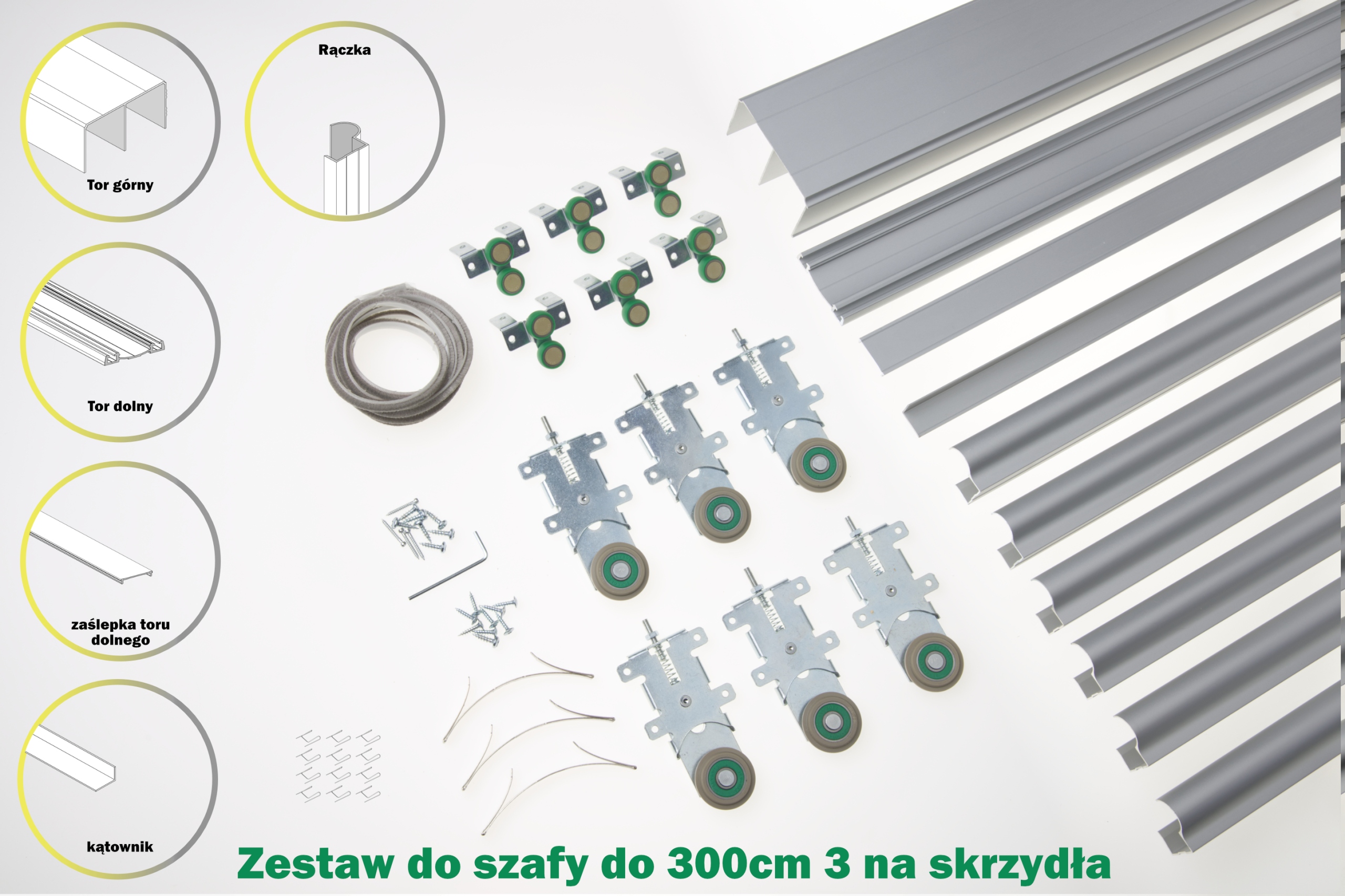 

Kółka prowadnice i rączki szafy przesuwnej 3,0m 3D