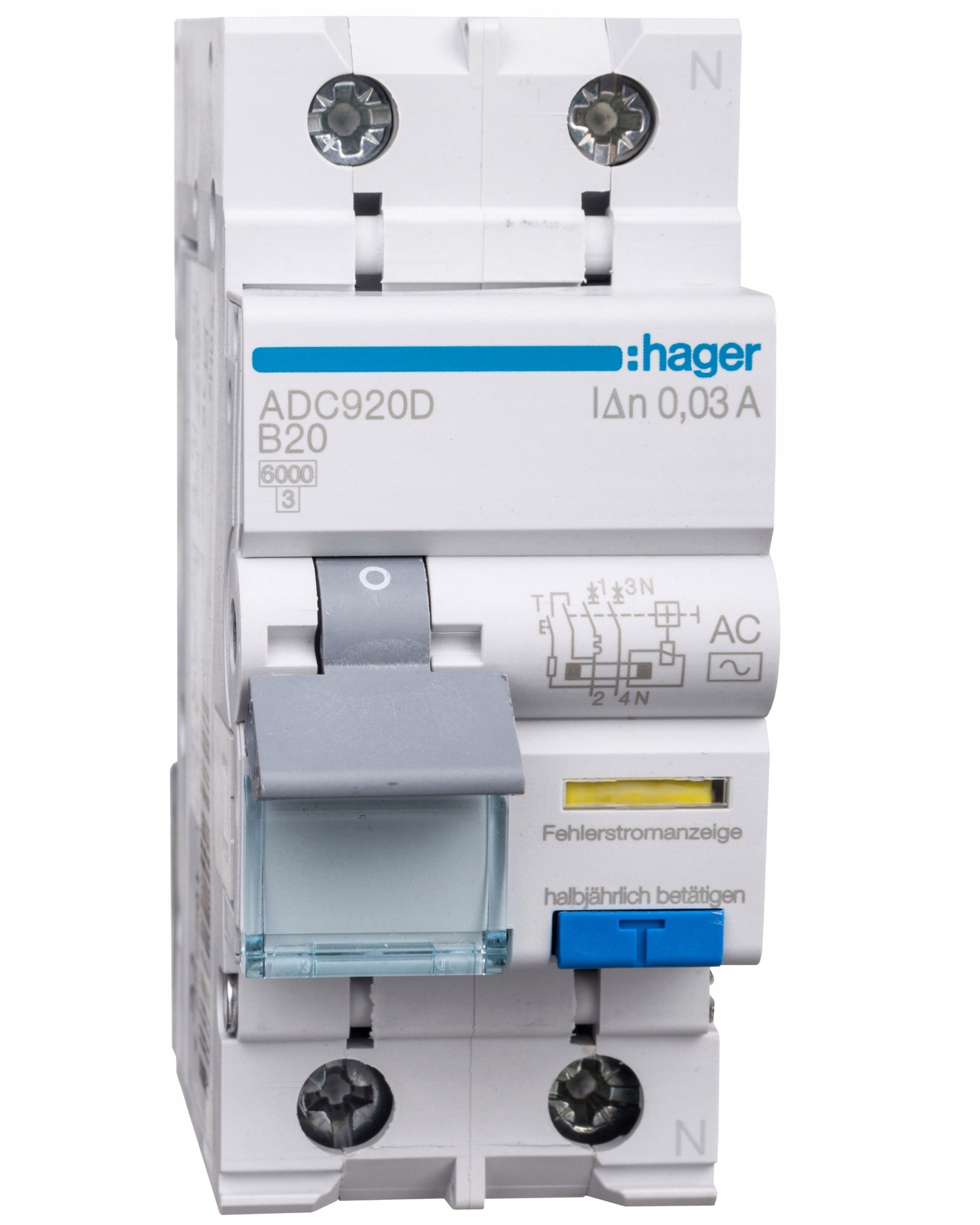 Proudový chránič 1P+N 6kA B 20A/30mA Typ Ac ADC920D