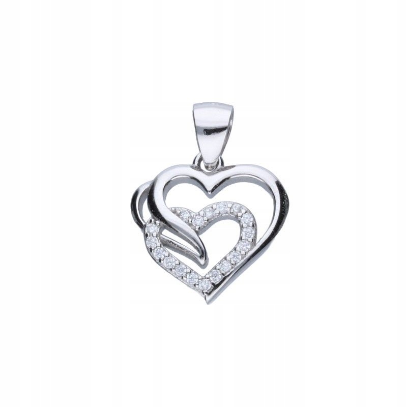 Stříbrný přívěsek 925 Rhodiované ažurové srdce s zirkony 15x16 mm 1.46 g