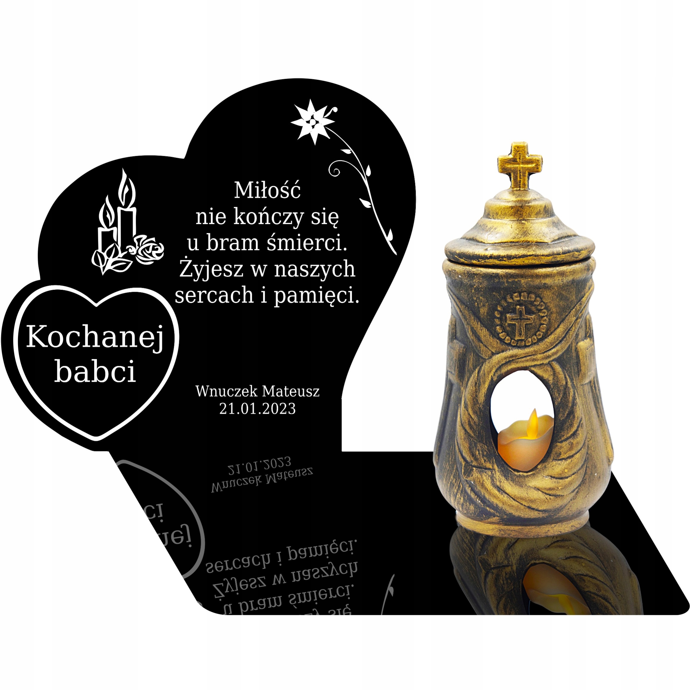 Znicz na GRÓB Cmentarz NAGROBNA Podstawka POD ZNICZ Personalizowana AKRYL