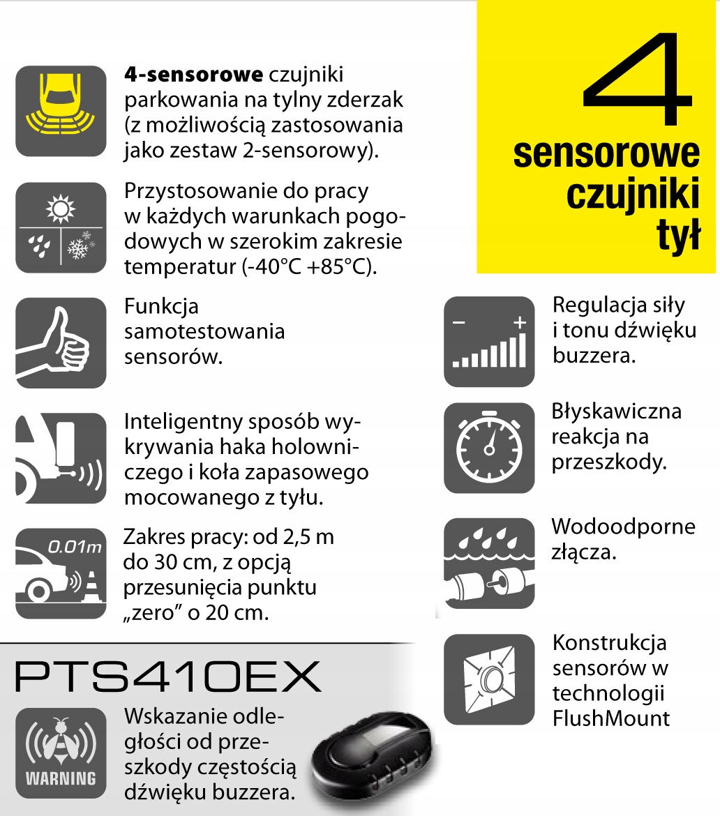 Czujniki cofania z buzzerem Steelmat PTS410EX Typ sensora elektromagnetyczny