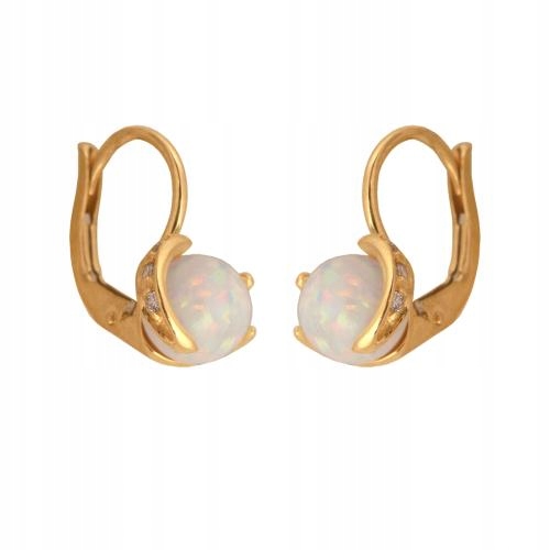 Elegantní pro ni Náušnice ze zlata 585 s kulatým opálem o průměru 9,80 mm
