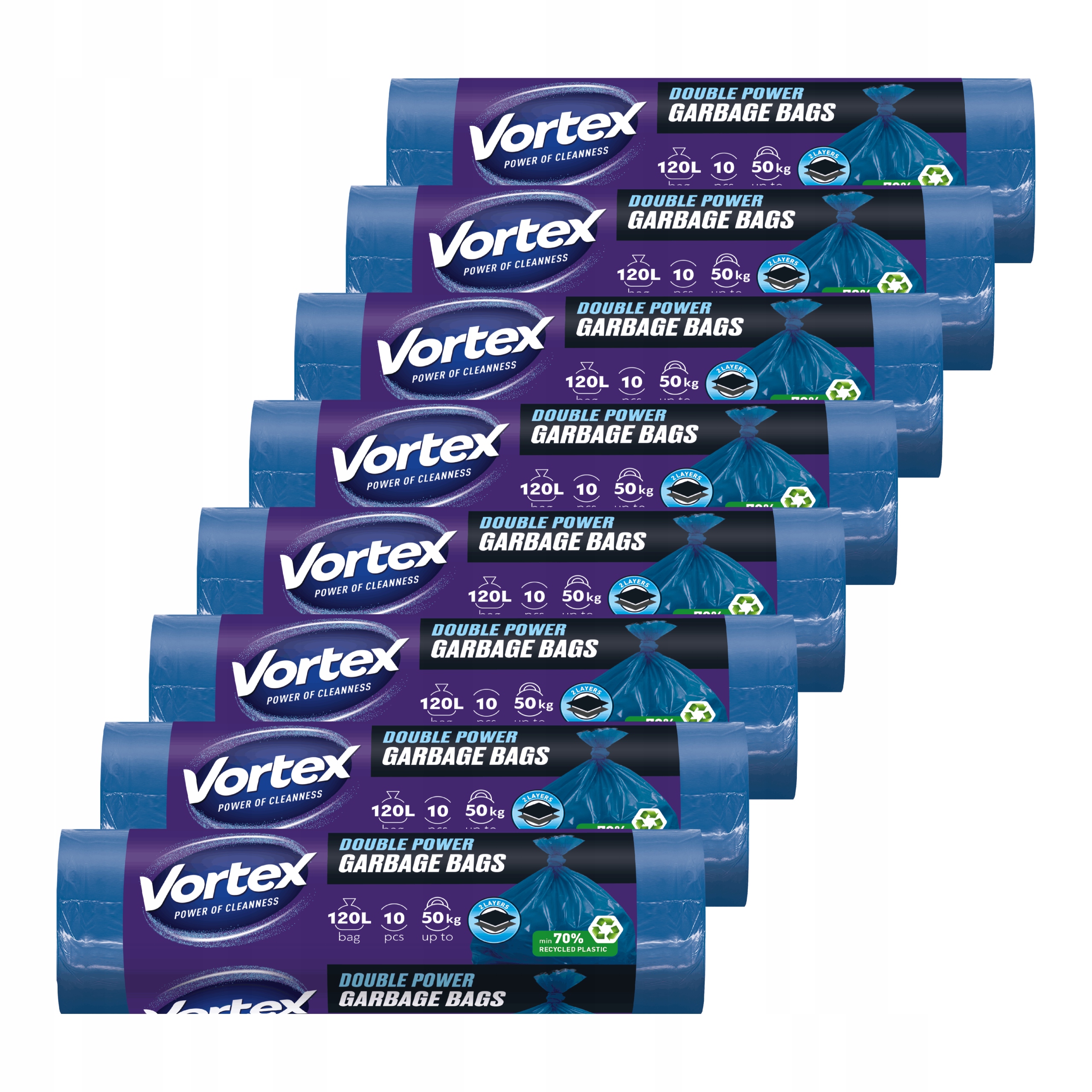 Levně Sáčky Na Odpadky Silné 120L Dvouvrstvé Odolné Rolka 8x10ks