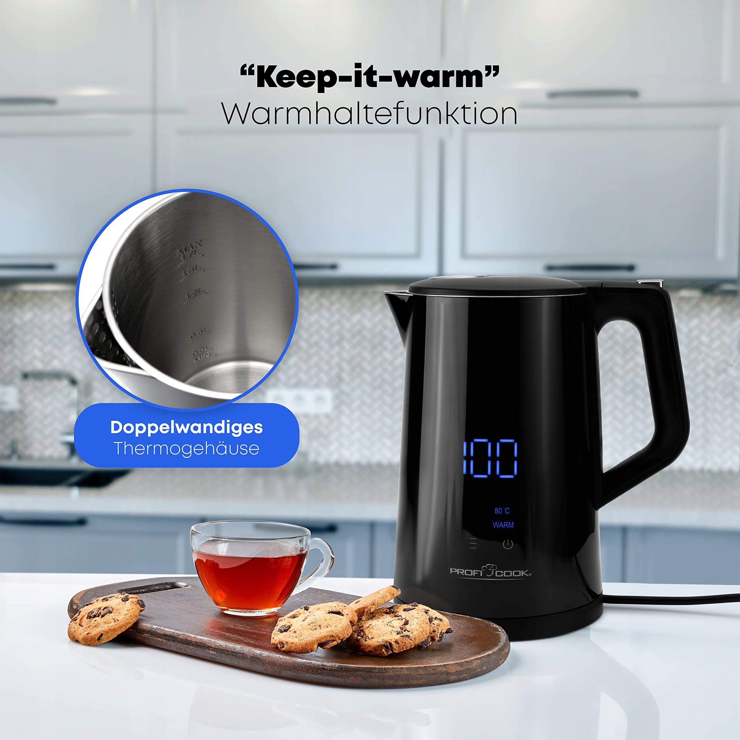 PROFICOOK Czajnik Elektryczny 1,7L Regulacja Temperatury 50-100C BPA Free — miniatura 3