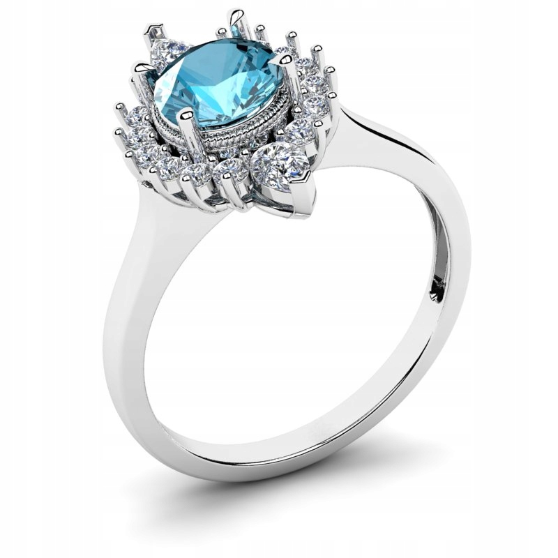 

Pierścionek Z Białego Złota Z Niebieską Cyrkonią