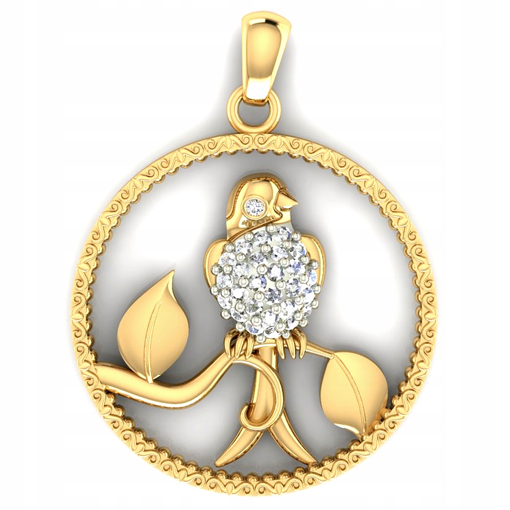 Zlatý Přívěsek Pták Na Větvi Se Zirkony Pr. 585