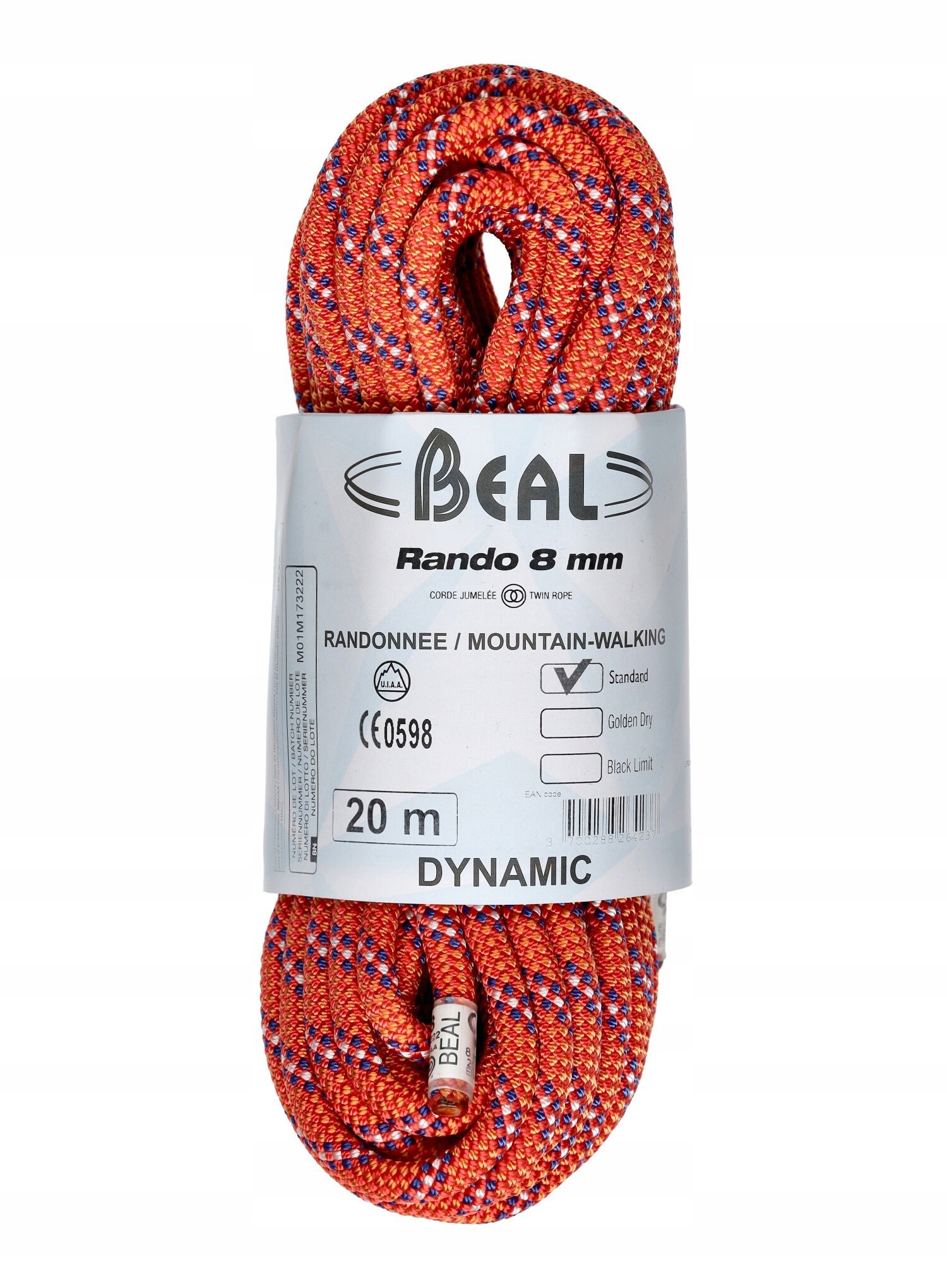 Lano pro ledovcovou turistiku Beal Rando 8 mm 20 m oranžová barva