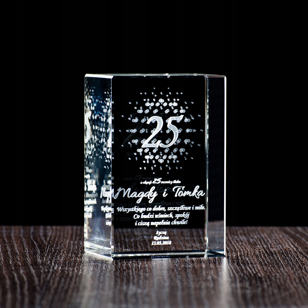 Prezent - rocznica ślubu WŁASNA DEDYKACJA ŻYCZENIA Materiał wykonania szkło