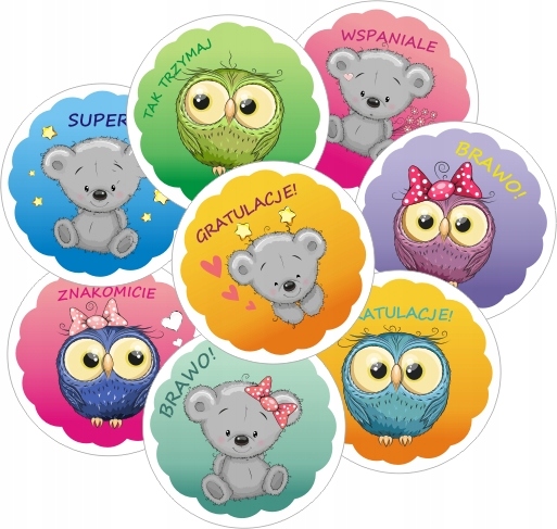 

Naklejki motywacyjne dla dzieci 5cm Sówki i misie