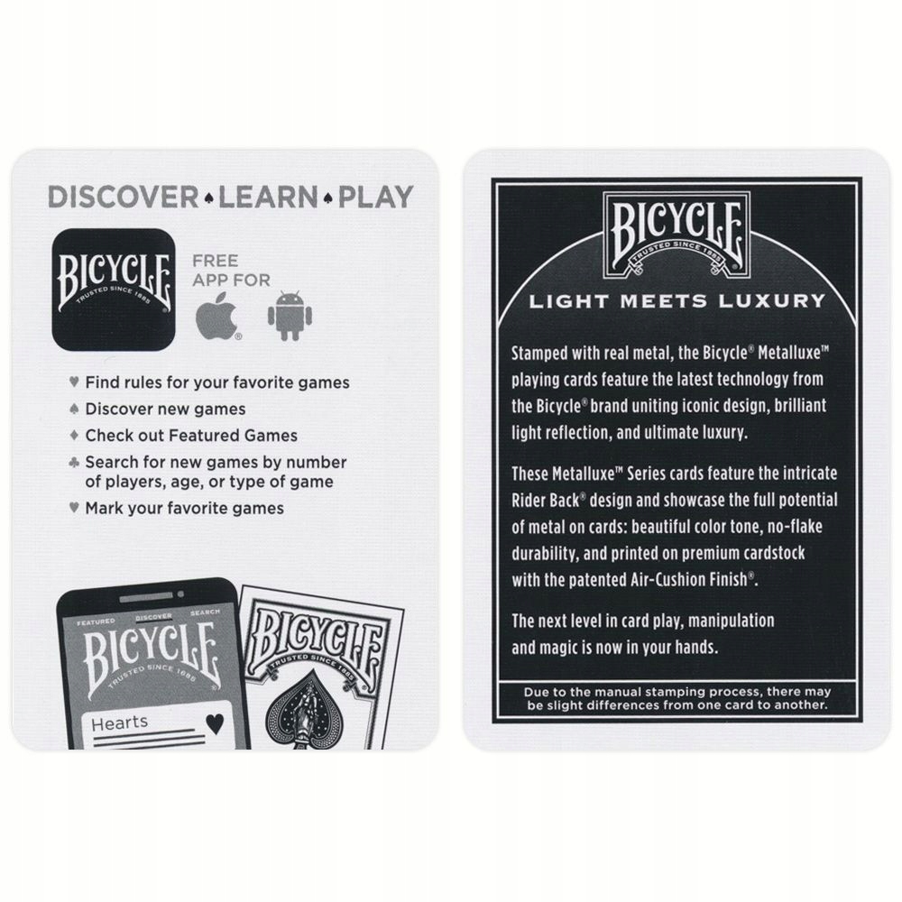 Bicycle METALLUXE Red - karty klasyczne Typ Podstawa