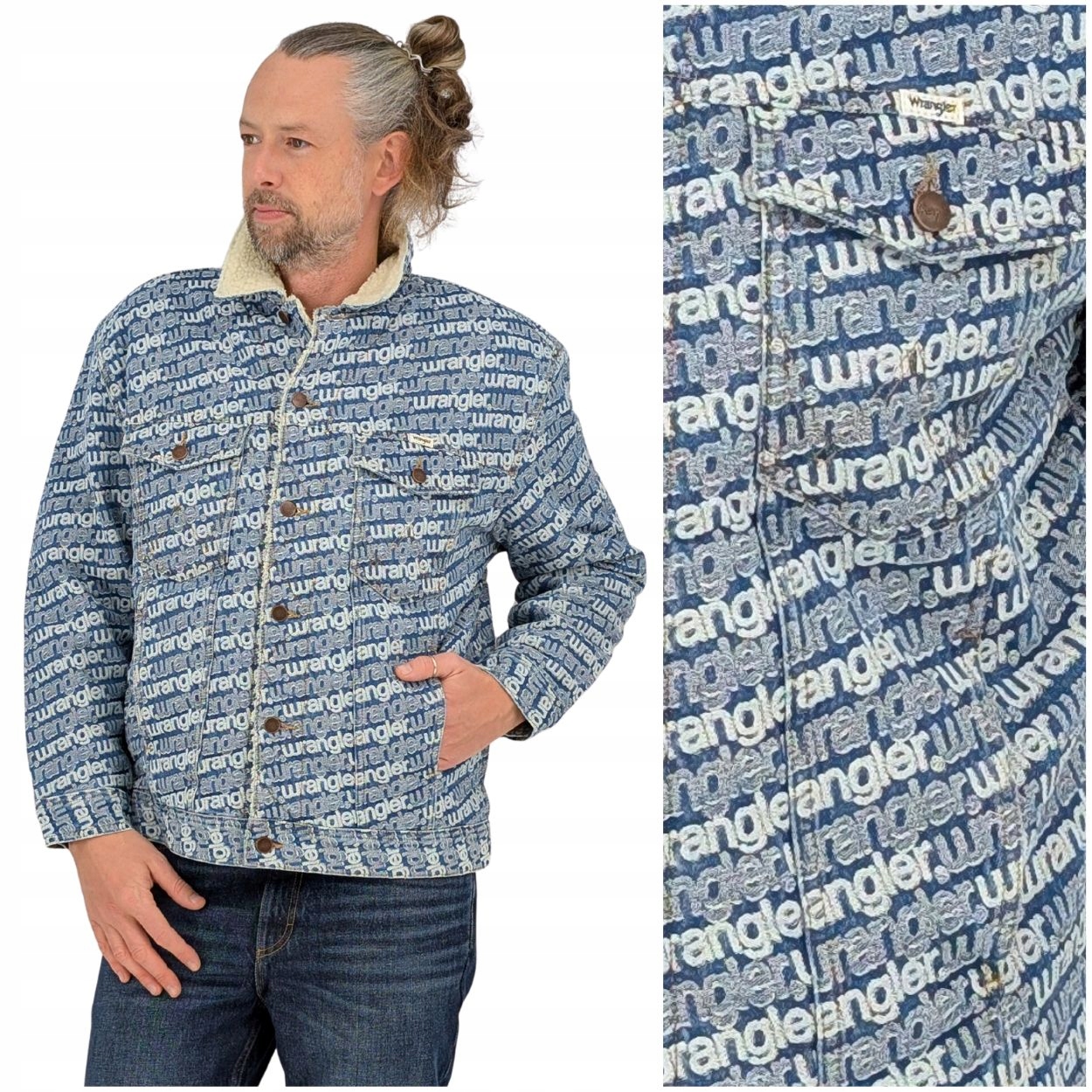 Wrangler Antifit Sherpa zateplená bunda katana džínová na medvídkovi M