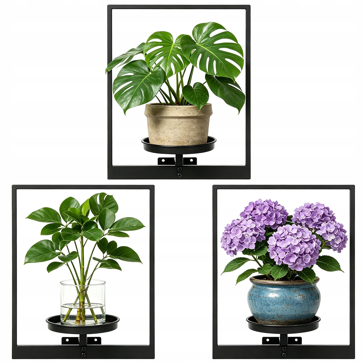 Držák Na Květináč Loft Závěsný Kovový Černý 3 Police Premium Nástěnný 30x27.9x40.1