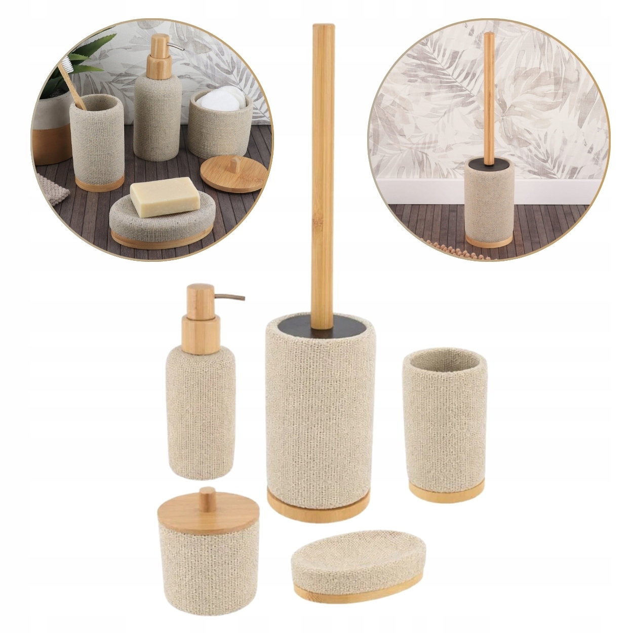 Koupelnový Set 5 Ks Kompletní Sada Do Koupelny Béžová, Odolná S Bambusem