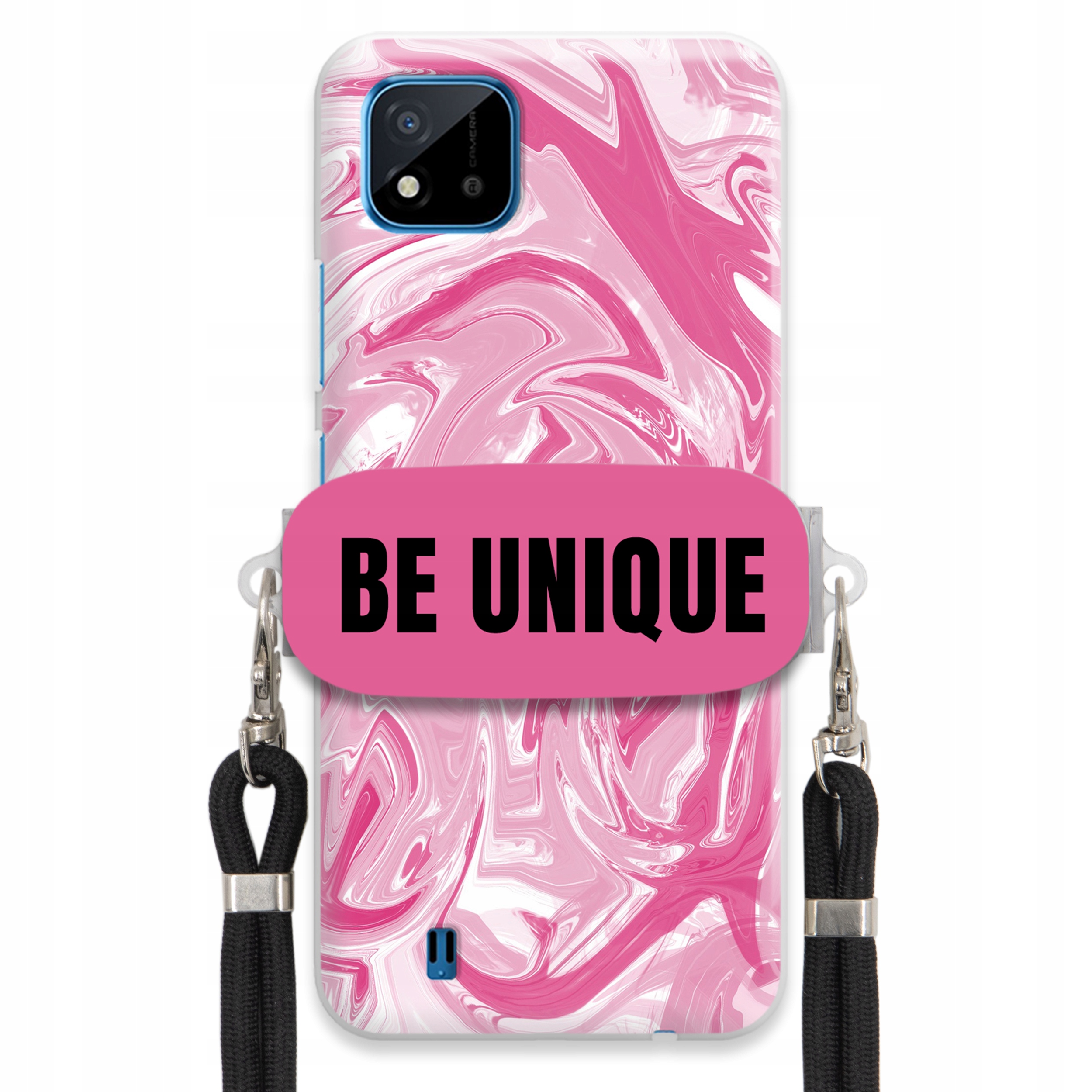 Puzdro pre Realme C11 2021 Case držiak Šnúrka Čierna Ružová Mramor Unique