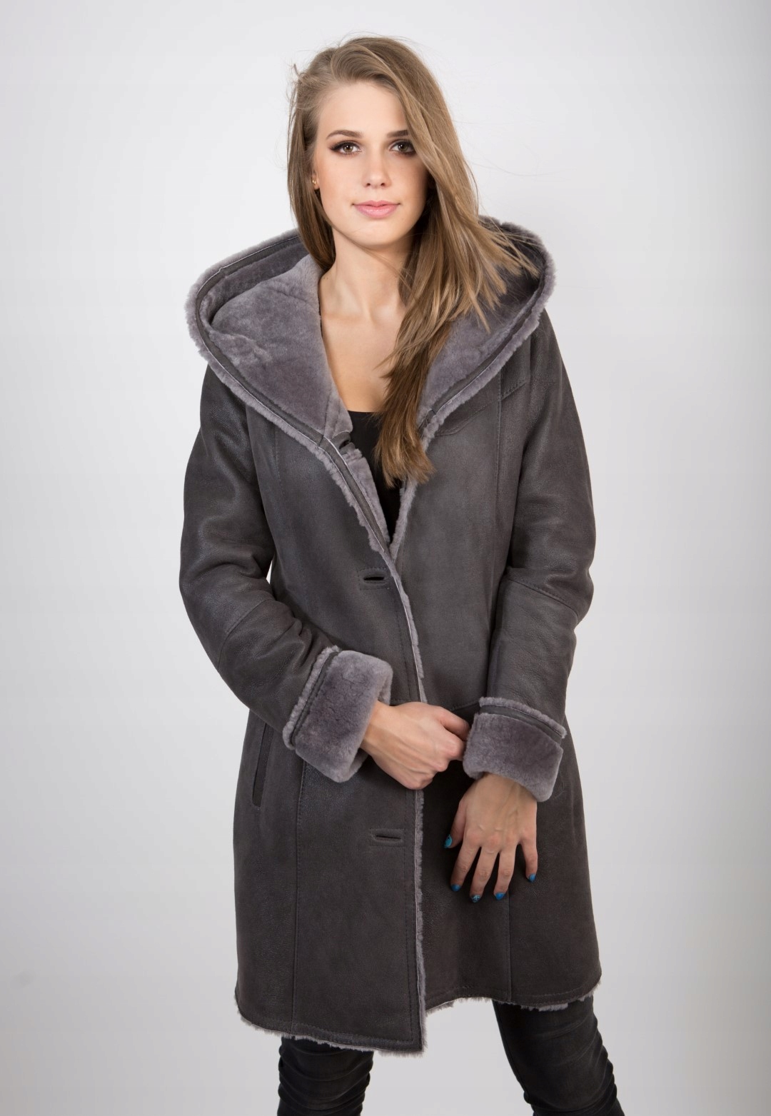 Szary KOŻUCH DAMSKI na guziki KD-29 XXXXL 48
