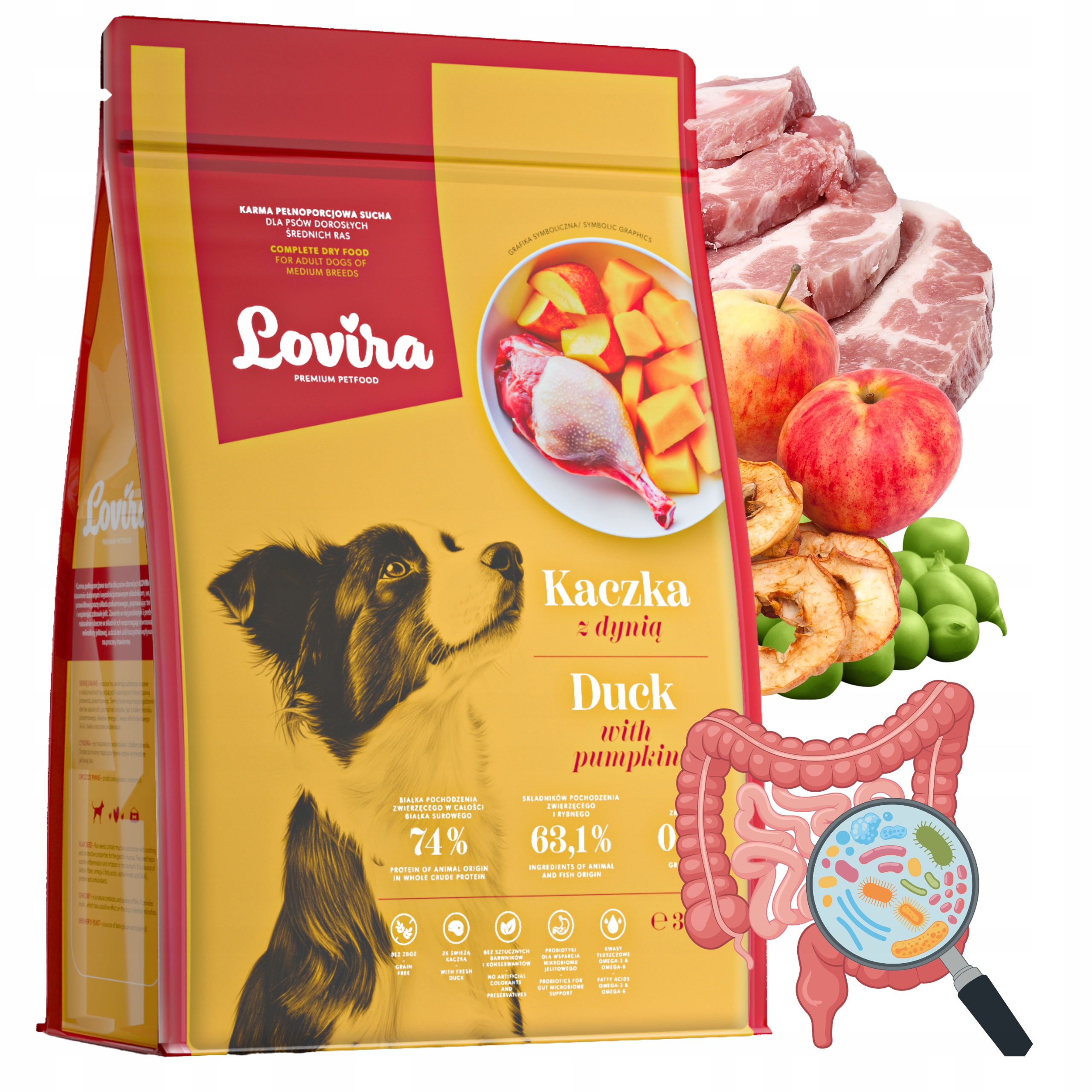 2W1 Sucha Karma dla psa Premium Kaczka bezzbożowa energia Probiotyk