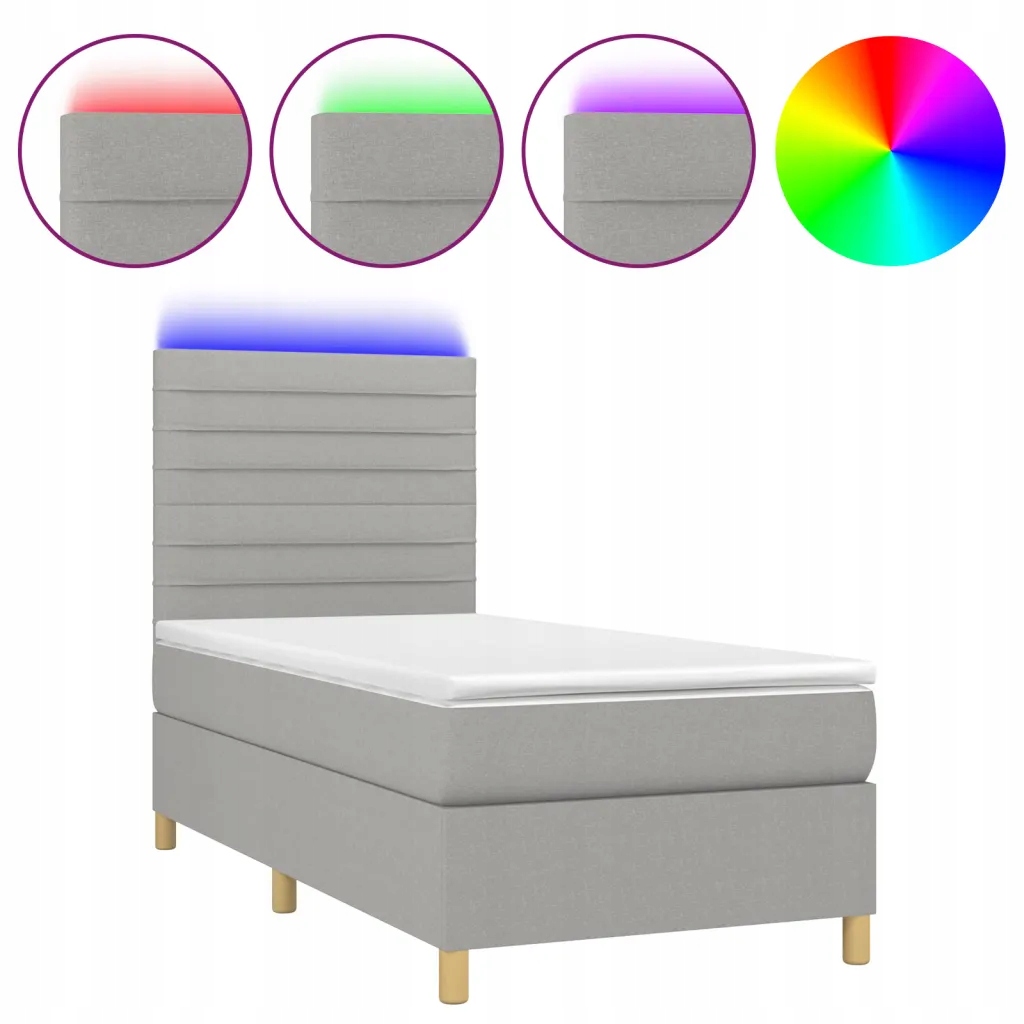 Kontinentální postel světle šedá s matrací 80 x 200 cm a Led diodami