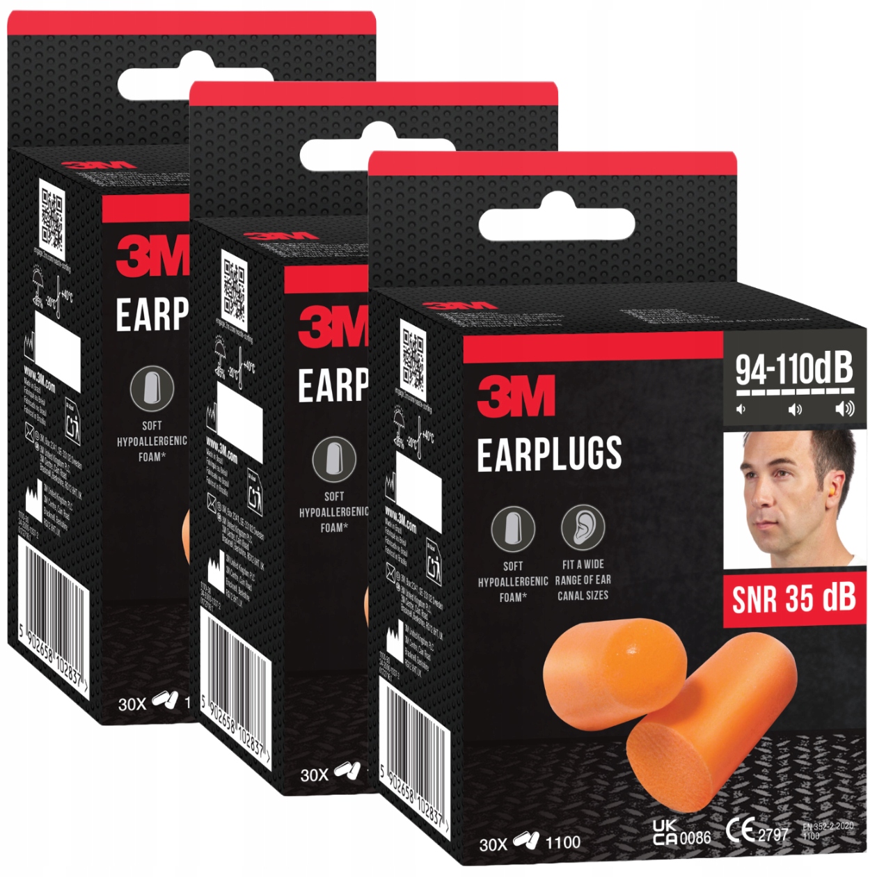 3M 1100 zatyczki do uszu stopery stożkowe jednorazowe hipoalergiczne 90 par