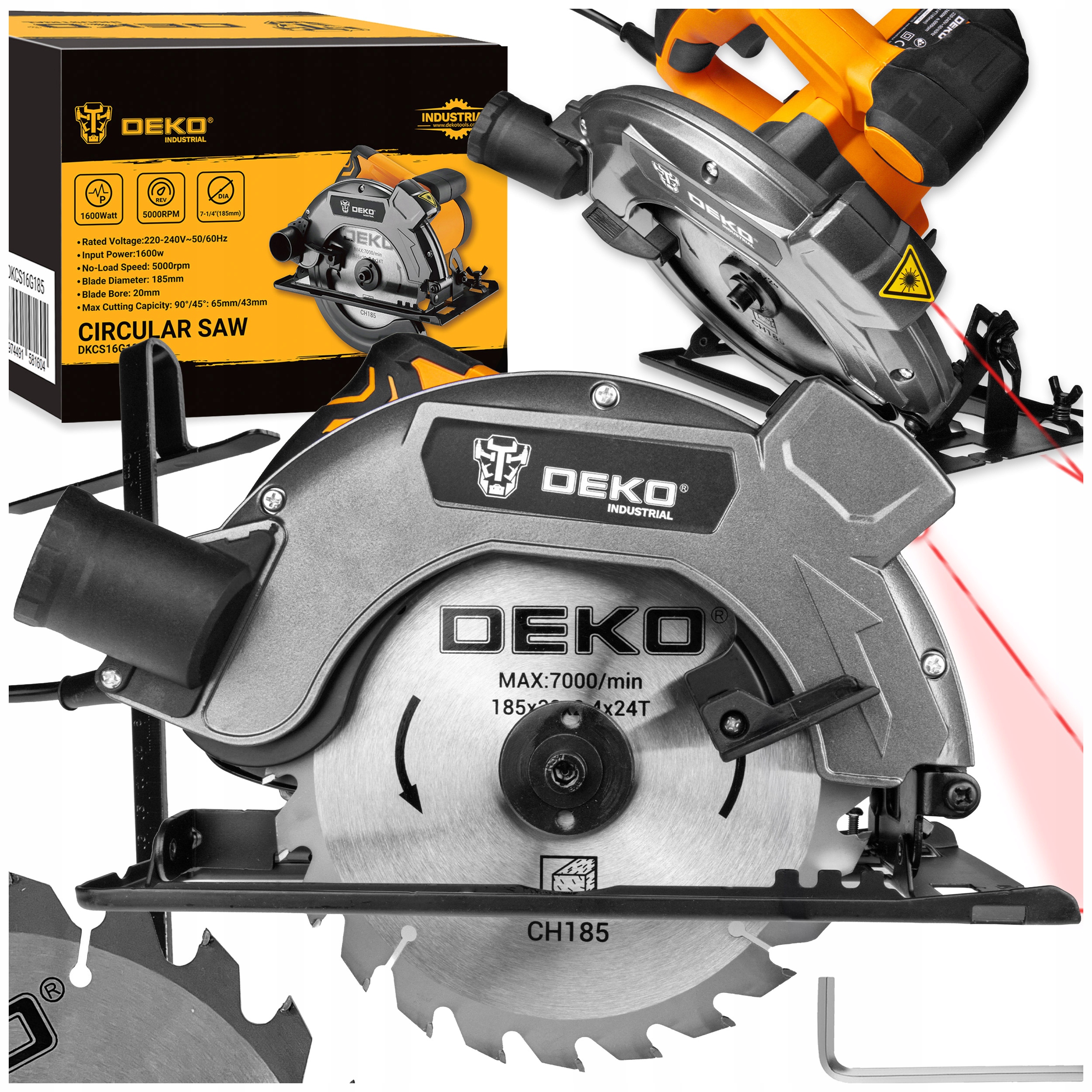 Piła Tarczowa Przecinarka Ręczna Pilarka Do Drewna 1600W Tarcza 185MM Deko