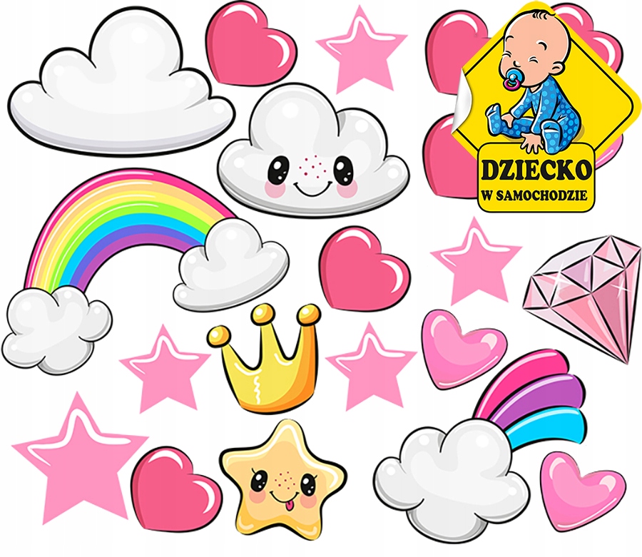 

XL Duża Naklejka na ścianę Serca Chmurki 74x40