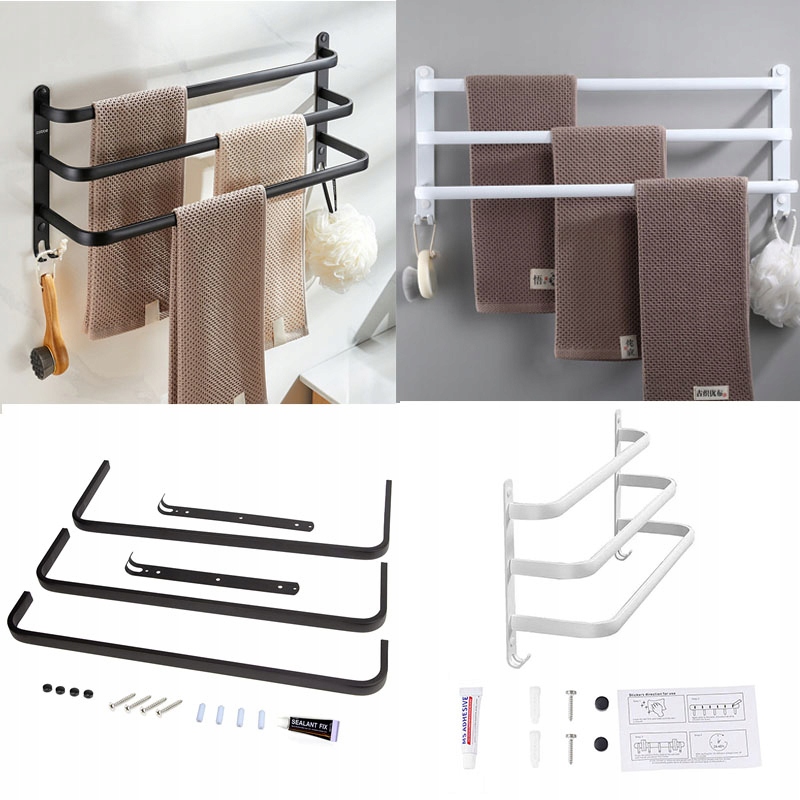 Wieszak na Ręcznik szary Łazienka 50CM 3 ramiona Rodzaj haczyk