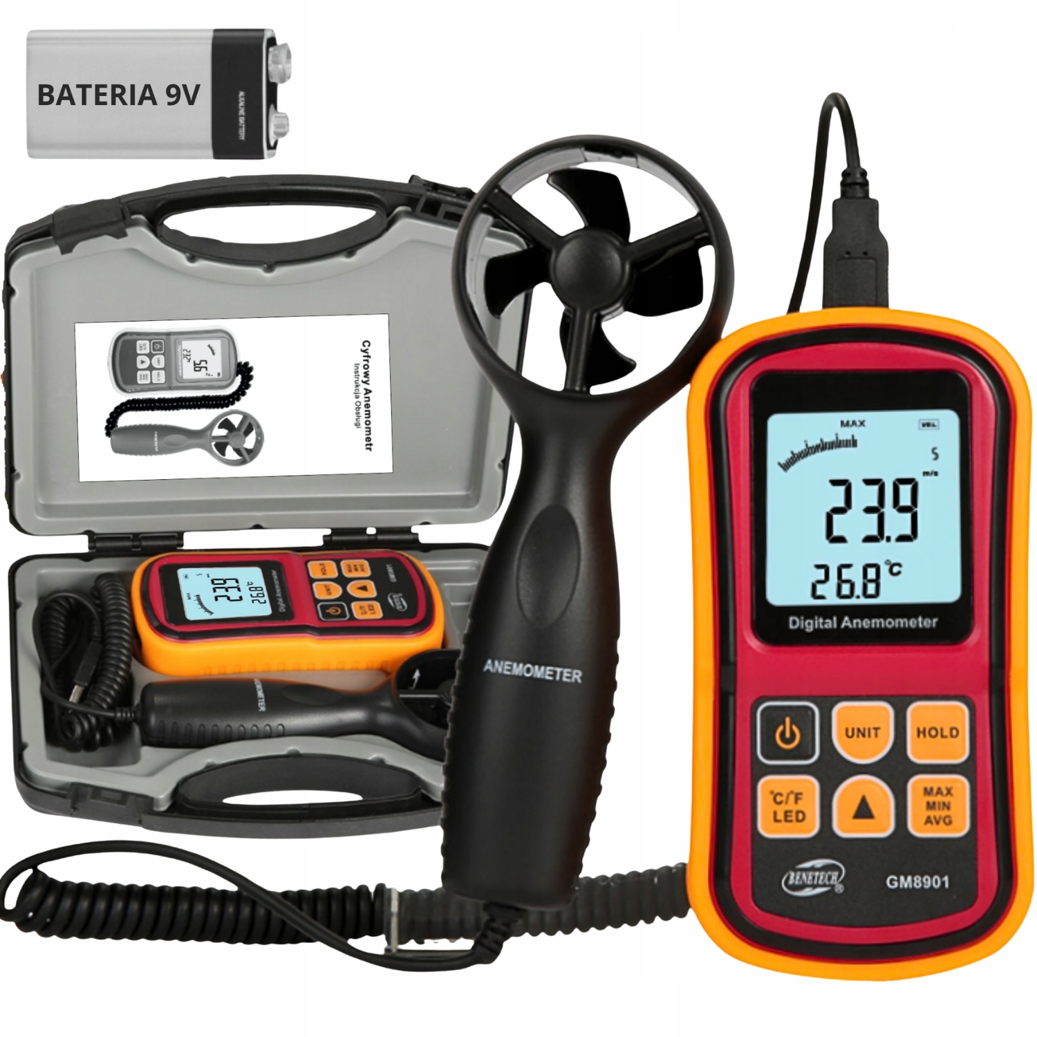 Větroměr Anemometr Měření Rychlosti Vzduchu Měřič Větru Klimatizace