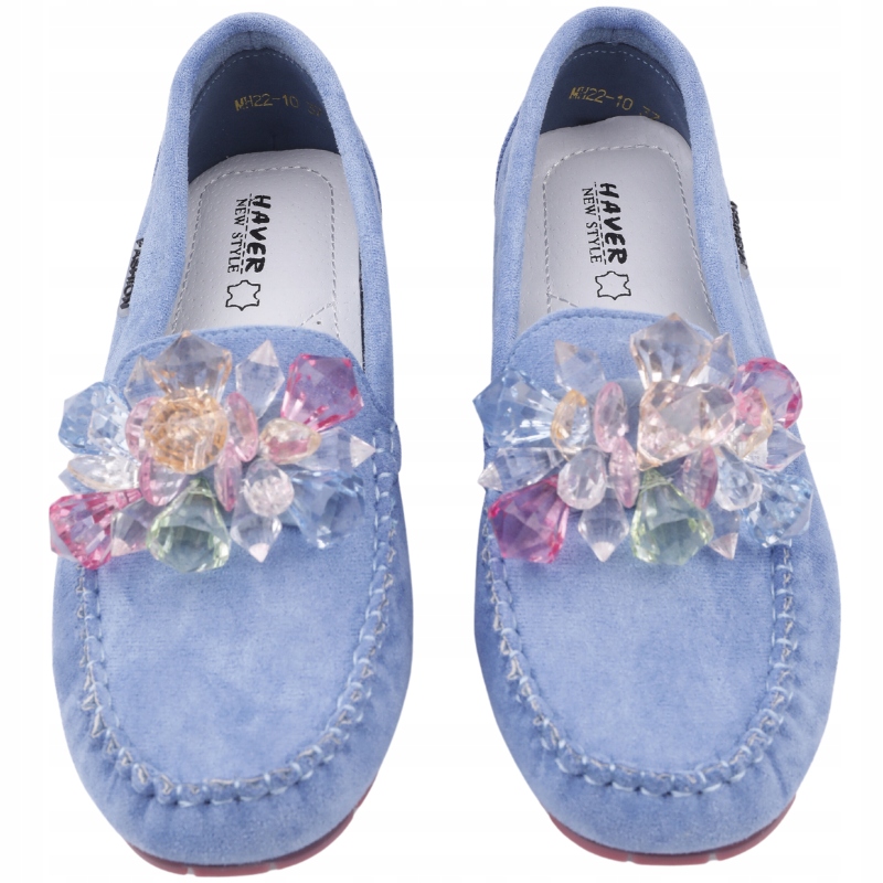 Niebieskie Mokasyny Damskie Zamszowe Półbuty Wsuwane Wkł.ekoskóra