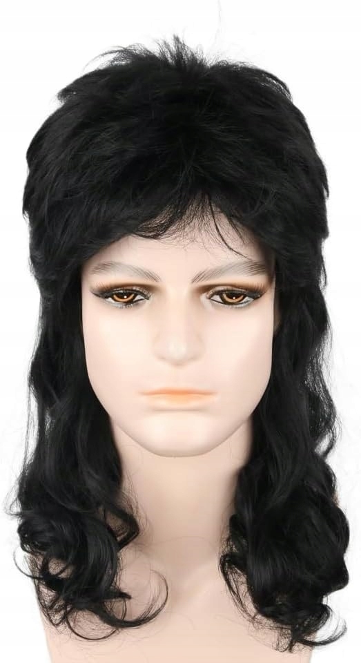 Rocková Černá Pánská Syntetická Paruka Ve Stylu 80. Let, Délka 40 CM