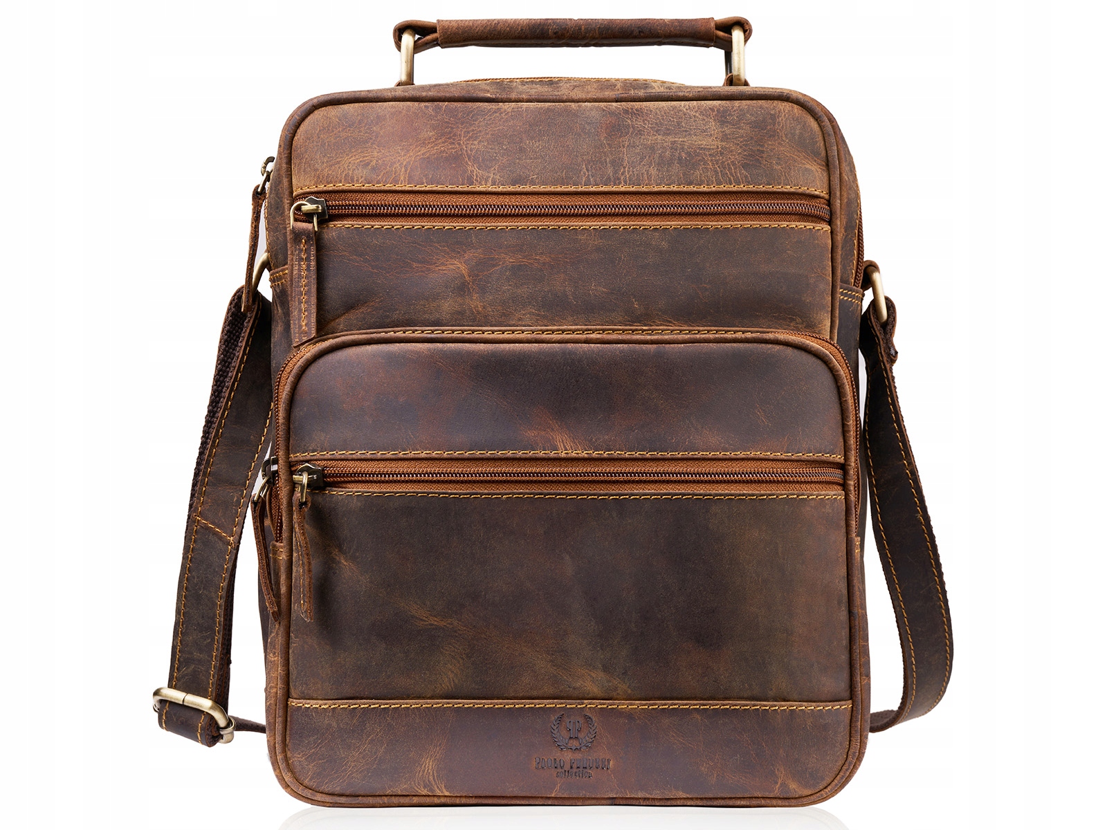 Vertikální pánská taška přes rameno do práce kožená vintage hnědá elegantní